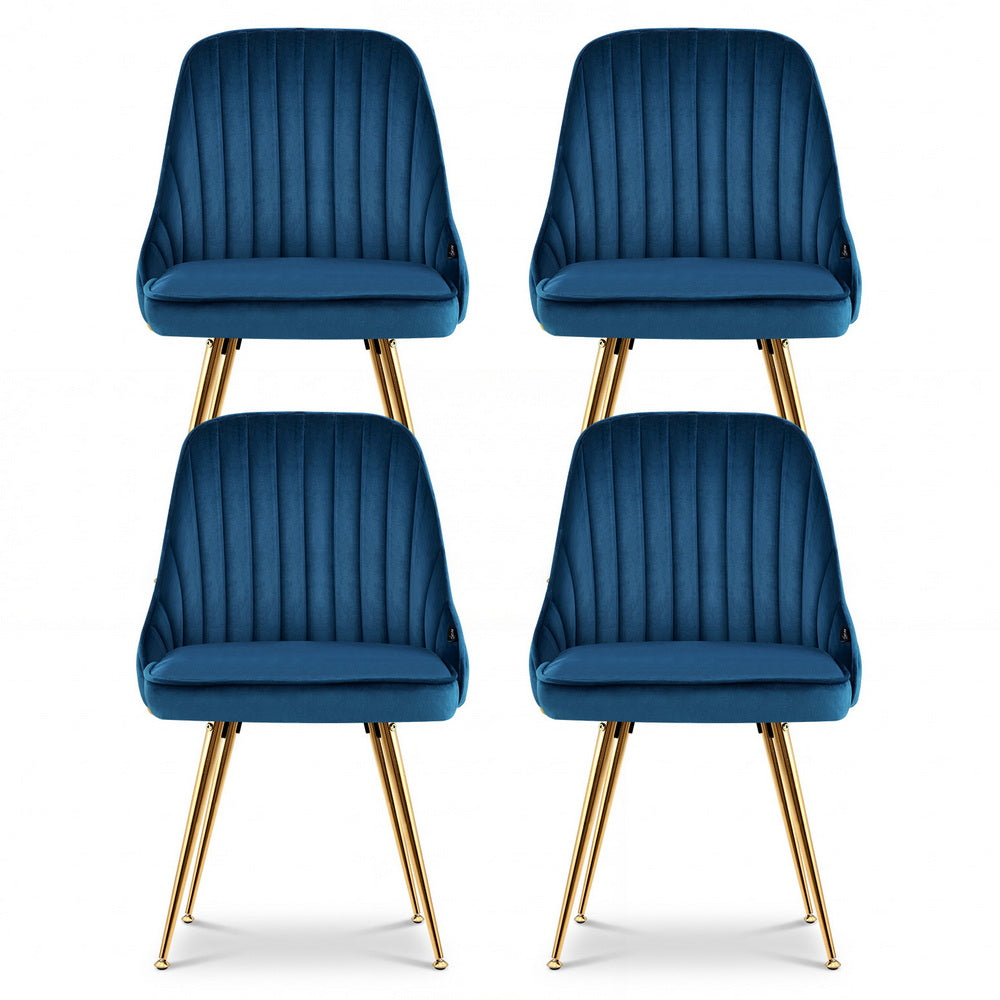 Dining Chairs Set of 4 Velvet Channel Tufted Blue