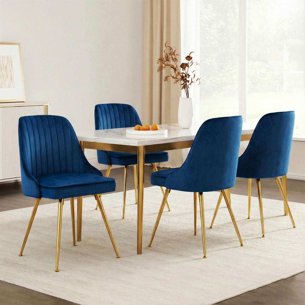 Dining Chairs Set of 4 Velvet Channel Tufted Blue