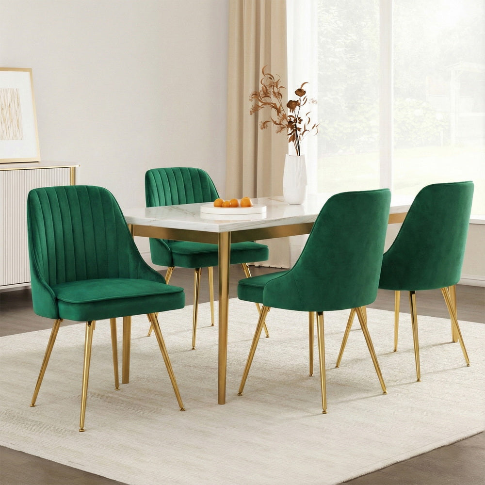 Dining Chairs Set of 4 Velvet Channel Tufted Green