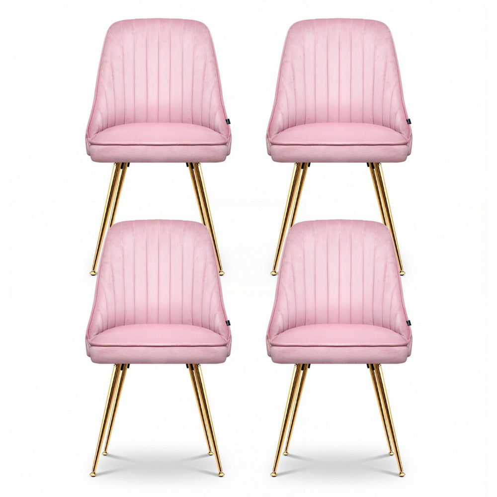 Dining Chairs Set of 4 Velvet Channel Tufted Pink