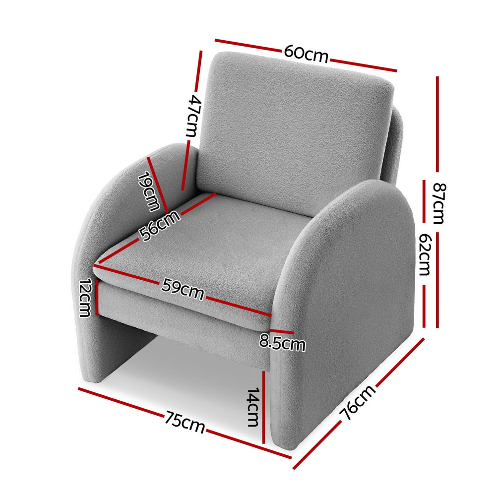 Armchair Accent Chair Lounge Tub Sofa Couch Curved Arm Seat Boucle Grey