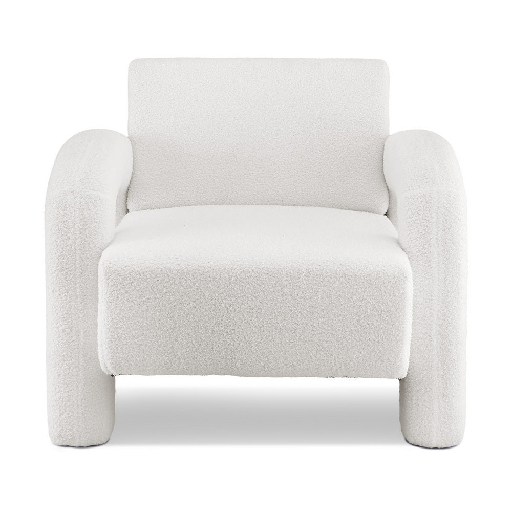 Armchair Accent Chair Lounge Sofa Couch Curved Seat Boucle White