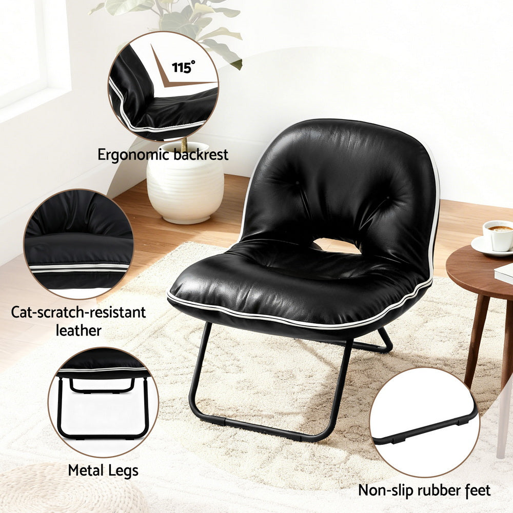 Foldable Chair 2-In-1 Armchair Lounge Chair Portable Black