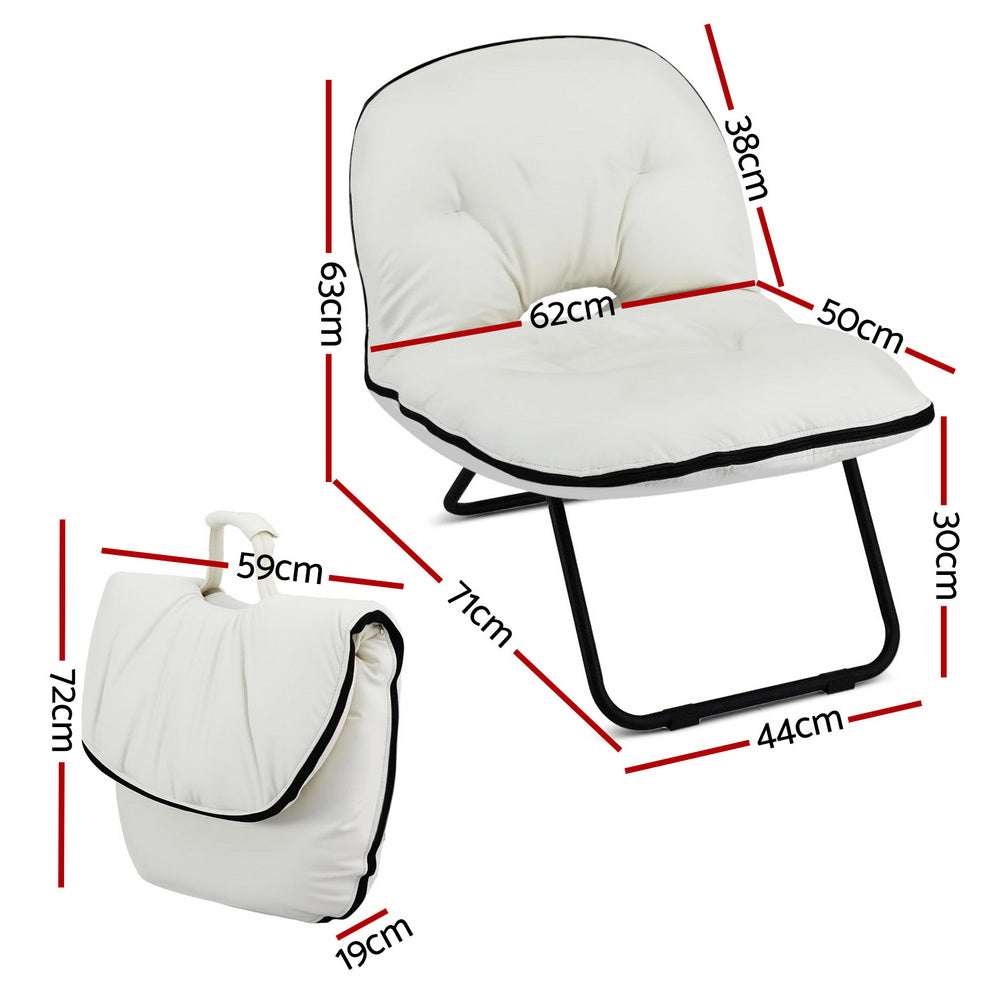 Foldable Chair 2-In-1 Armchair Lounge Chair Portable White