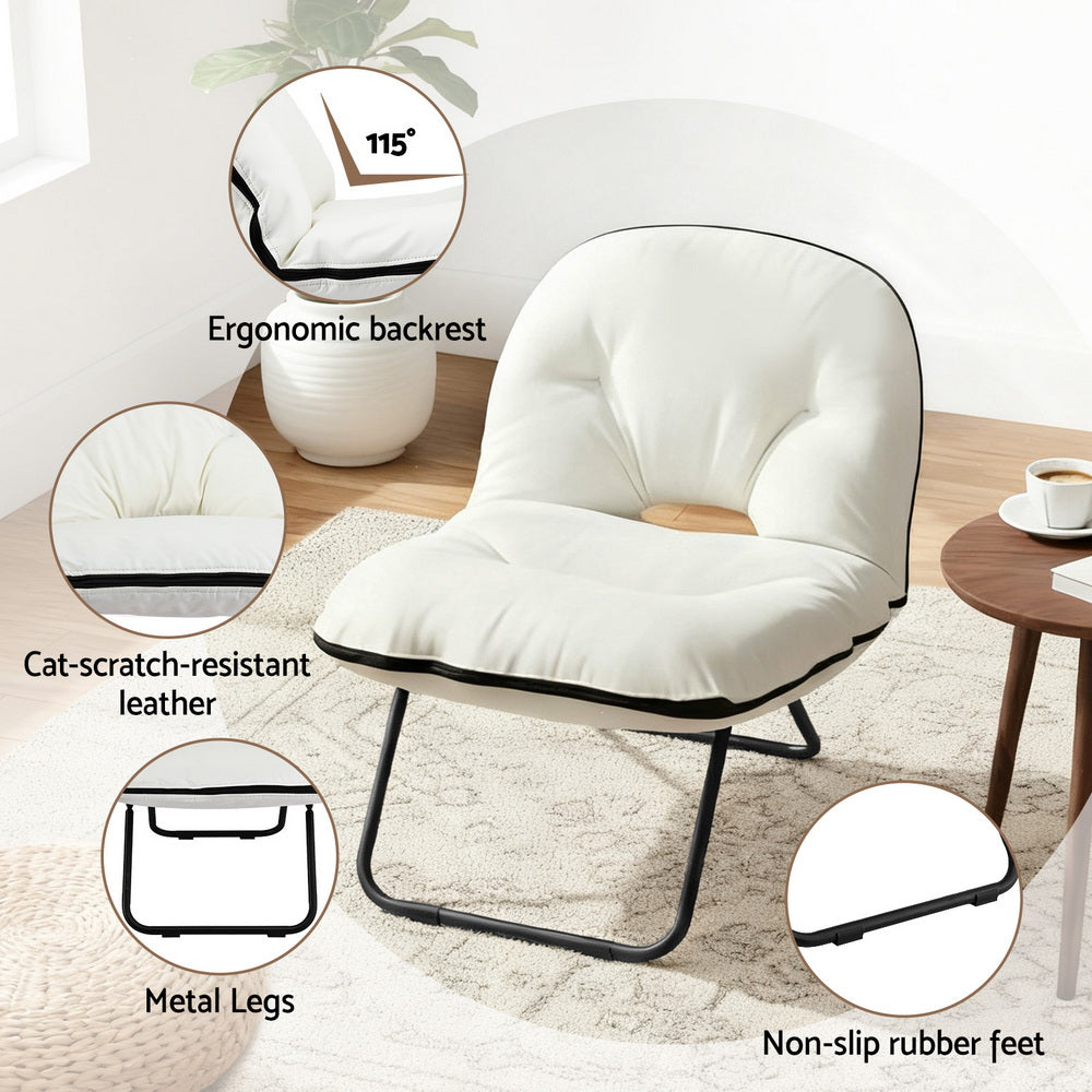 Foldable Chair 2-In-1 Armchair Lounge Chair Portable White