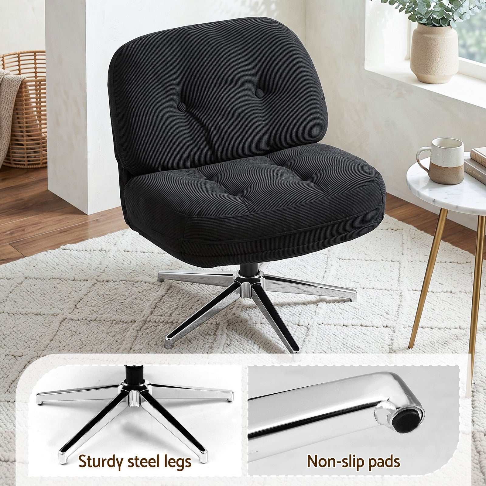 Swivel Chair Nursing Armchair Lounge Corduroy Steel Star Base Black