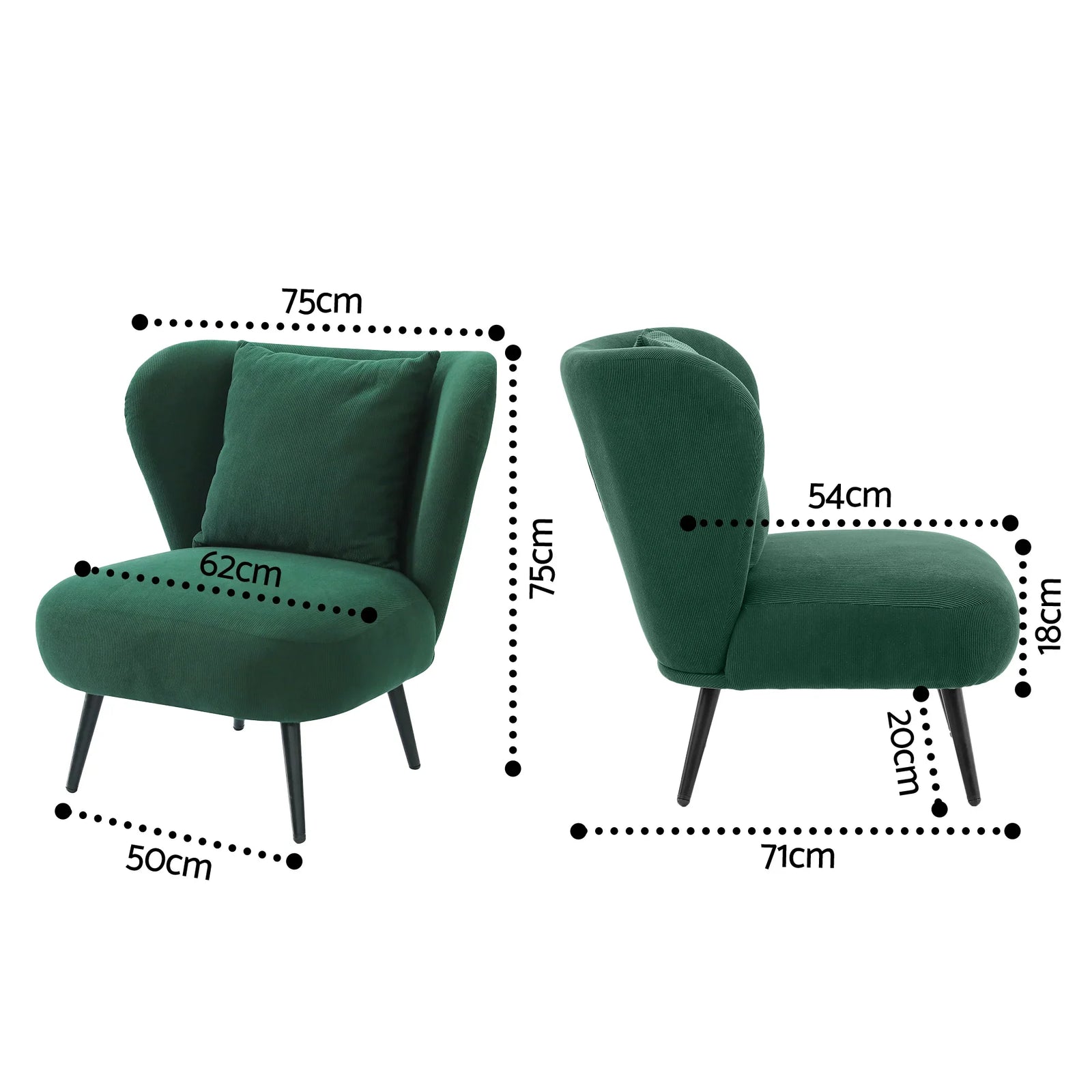 Armchair Accent Chair Lounge Tub Sofa Couch Corduroy Velvet Green