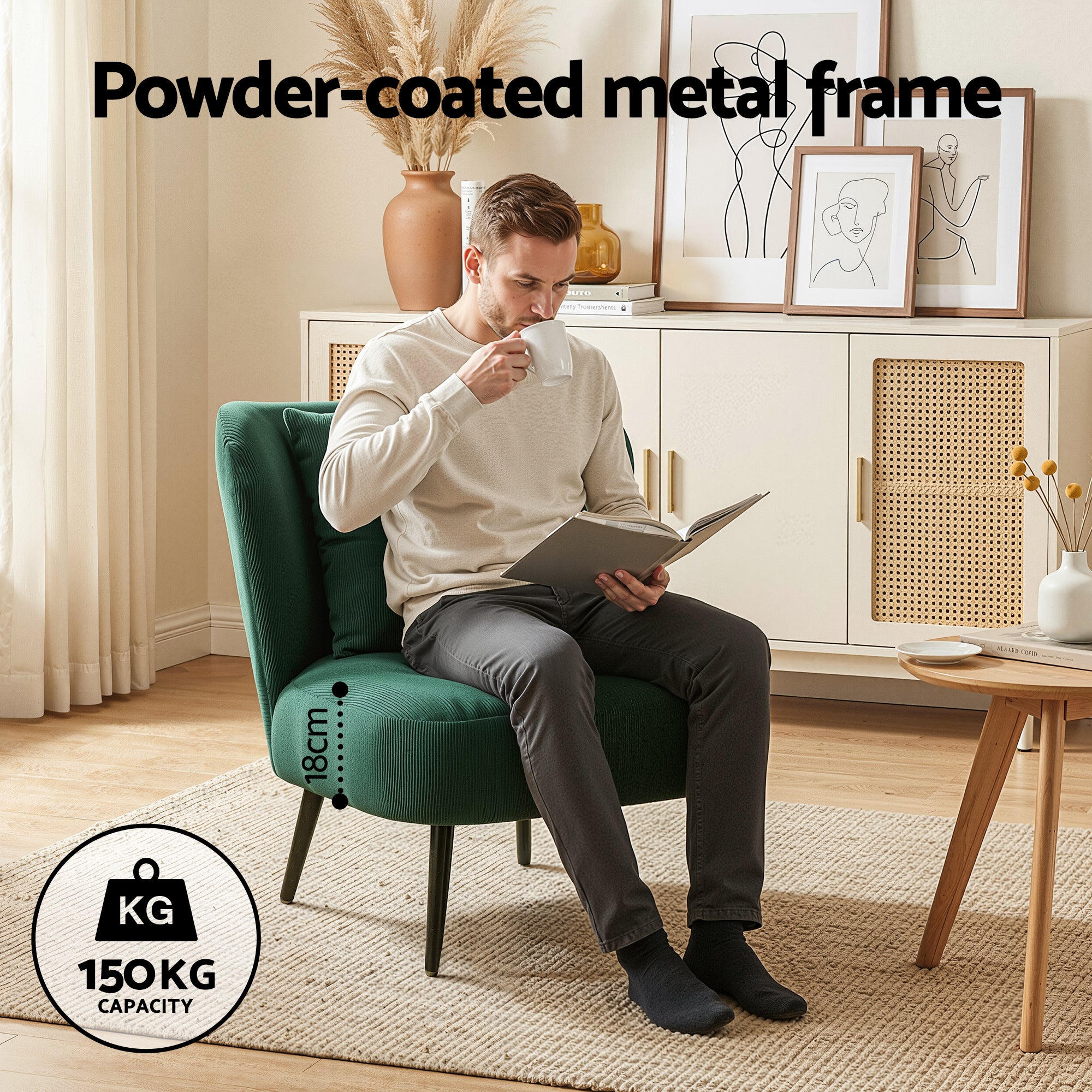 Armchair Accent Chair Lounge Tub Sofa Couch Corduroy Velvet Green