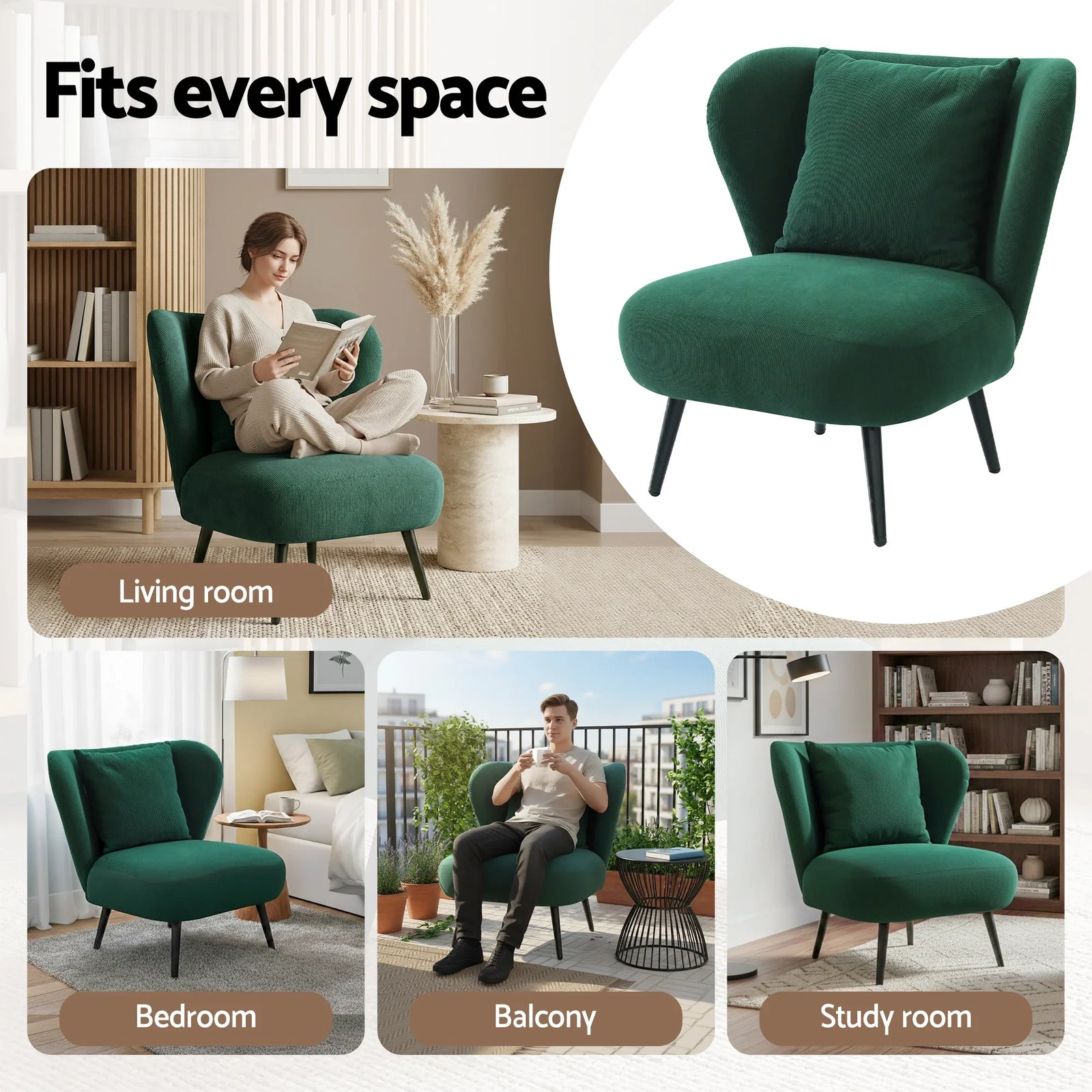Armchair Accent Chair Lounge Tub Sofa Couch Corduroy Velvet Green