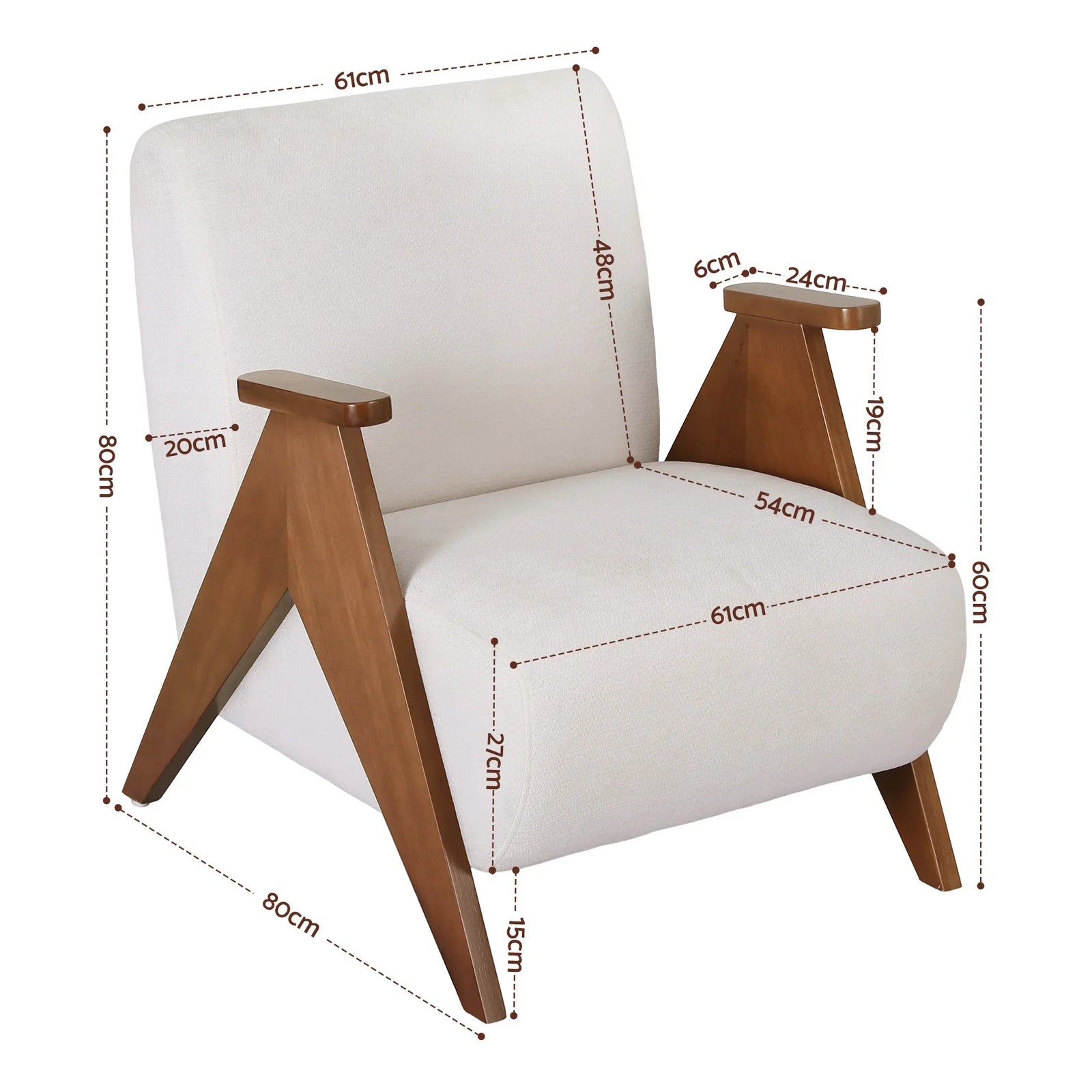 Armchair Accent Chair Sturdy Upholstered Solid Wood Chenille Fabric White
