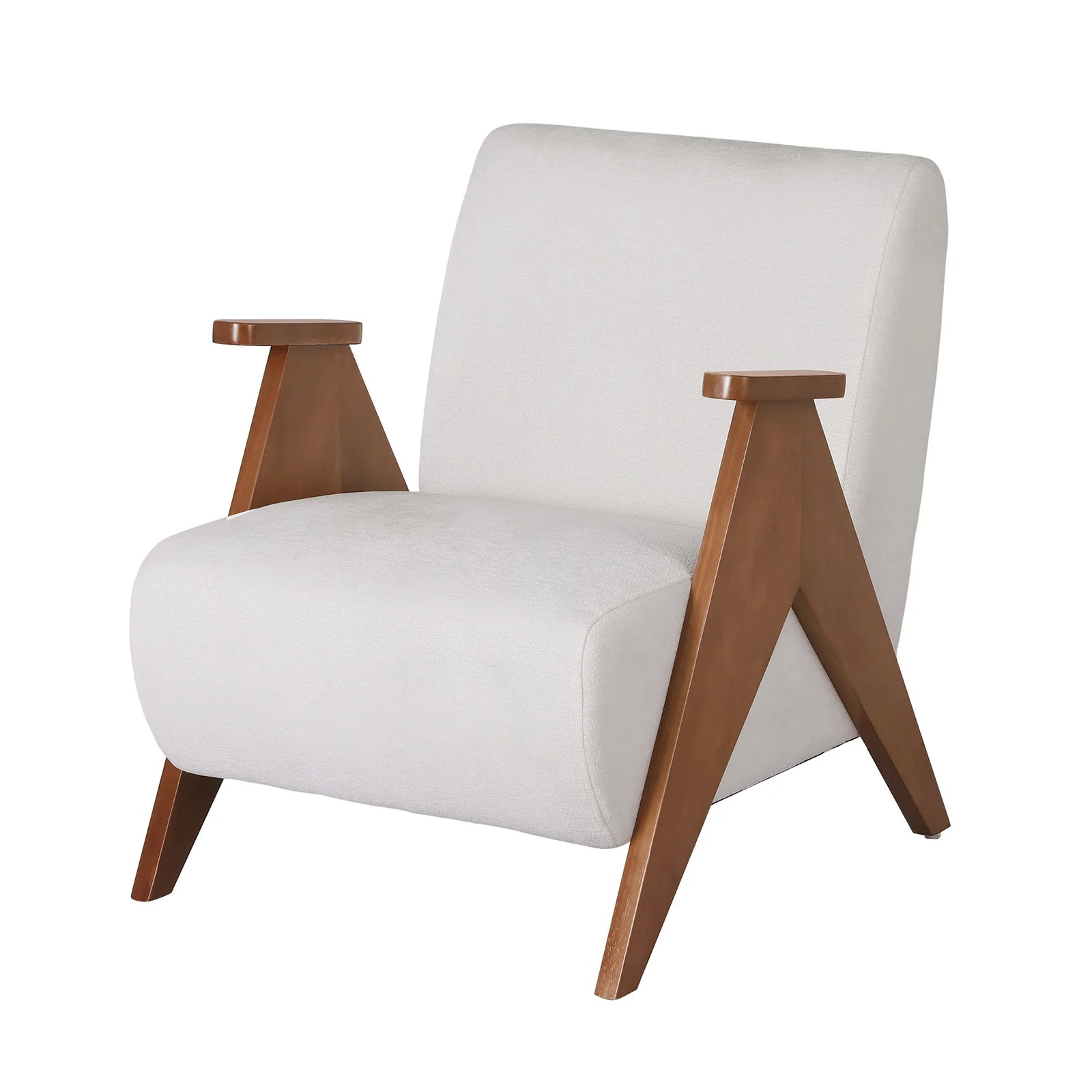 Armchair Accent Chair Sturdy Upholstered Solid Wood Chenille Fabric White