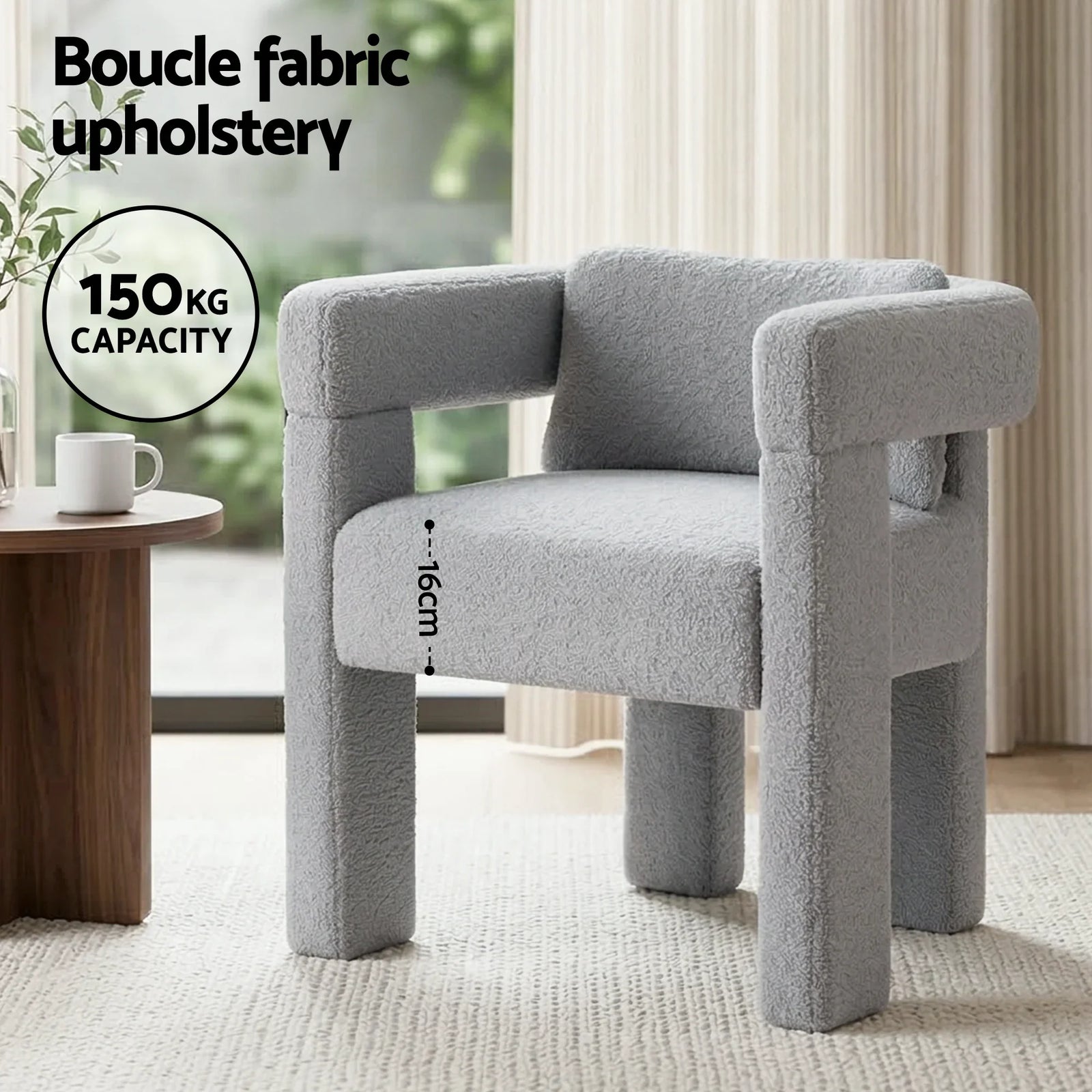 Armchair Accent Chair Lounge Sofa Couch Boucle Fabric Grey