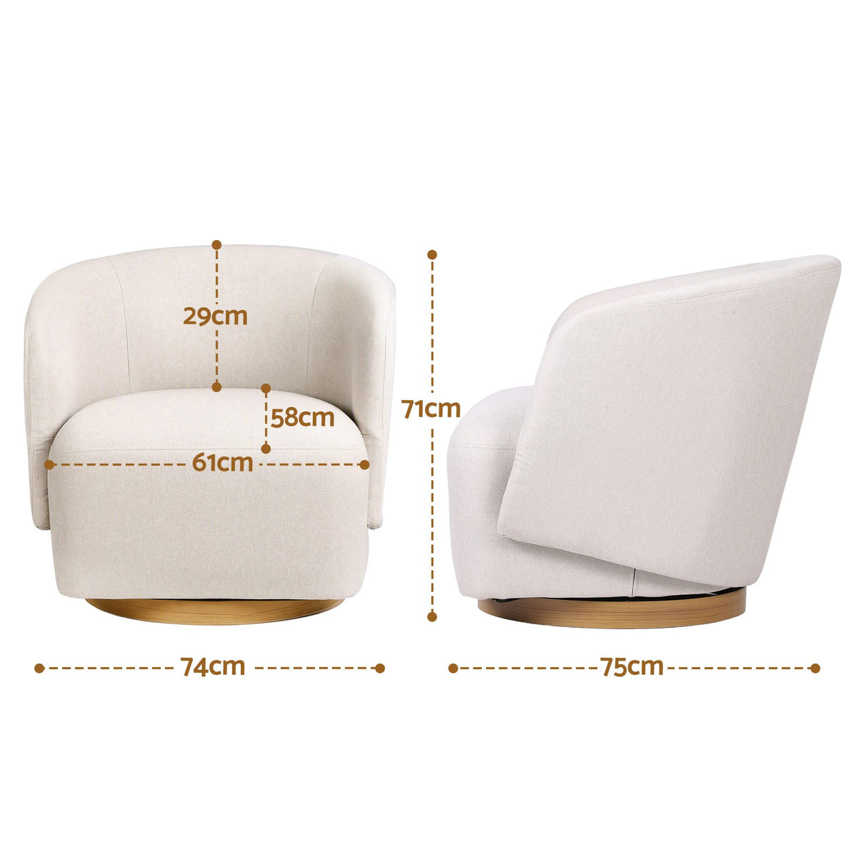 Artiss 360° Swivel Armchair, Curved Accent Chair, Linen Fabric, Beige Colour