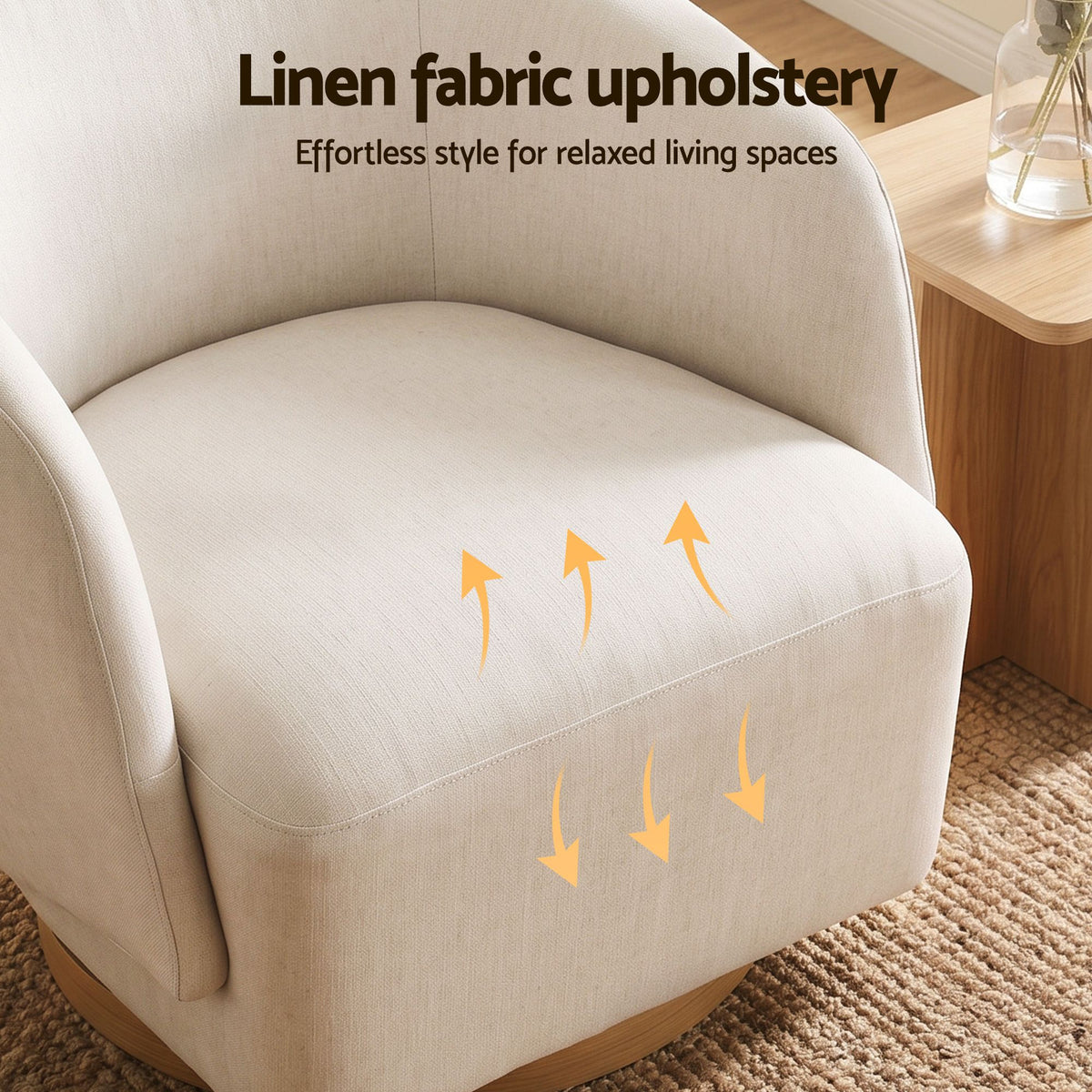 Artiss 360° Swivel Armchair, Curved Accent Chair, Linen Fabric, Beige Colour
