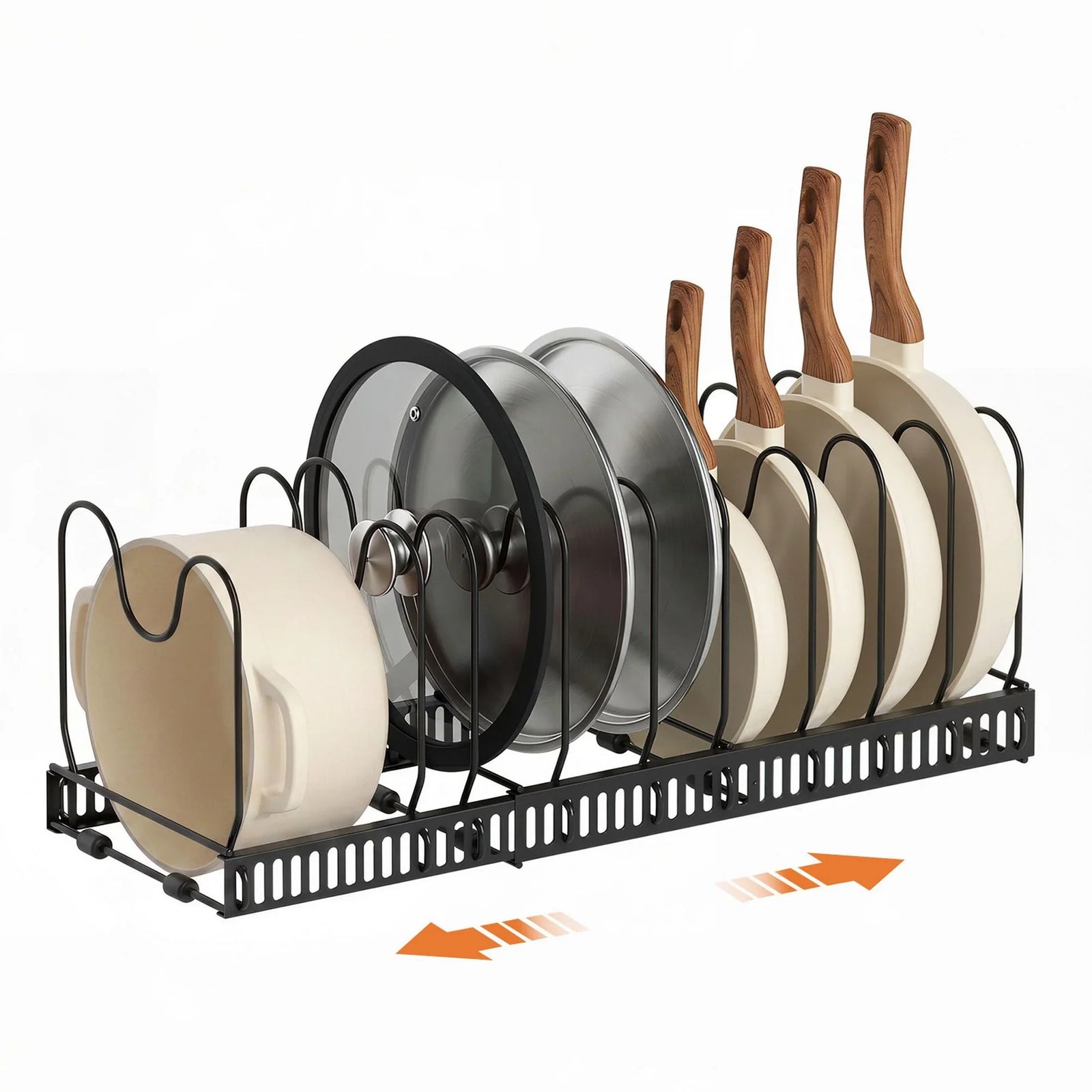 Expandable Pots and Pans Organizer Rack Cookware Holder Kitchen Cabinet Rack