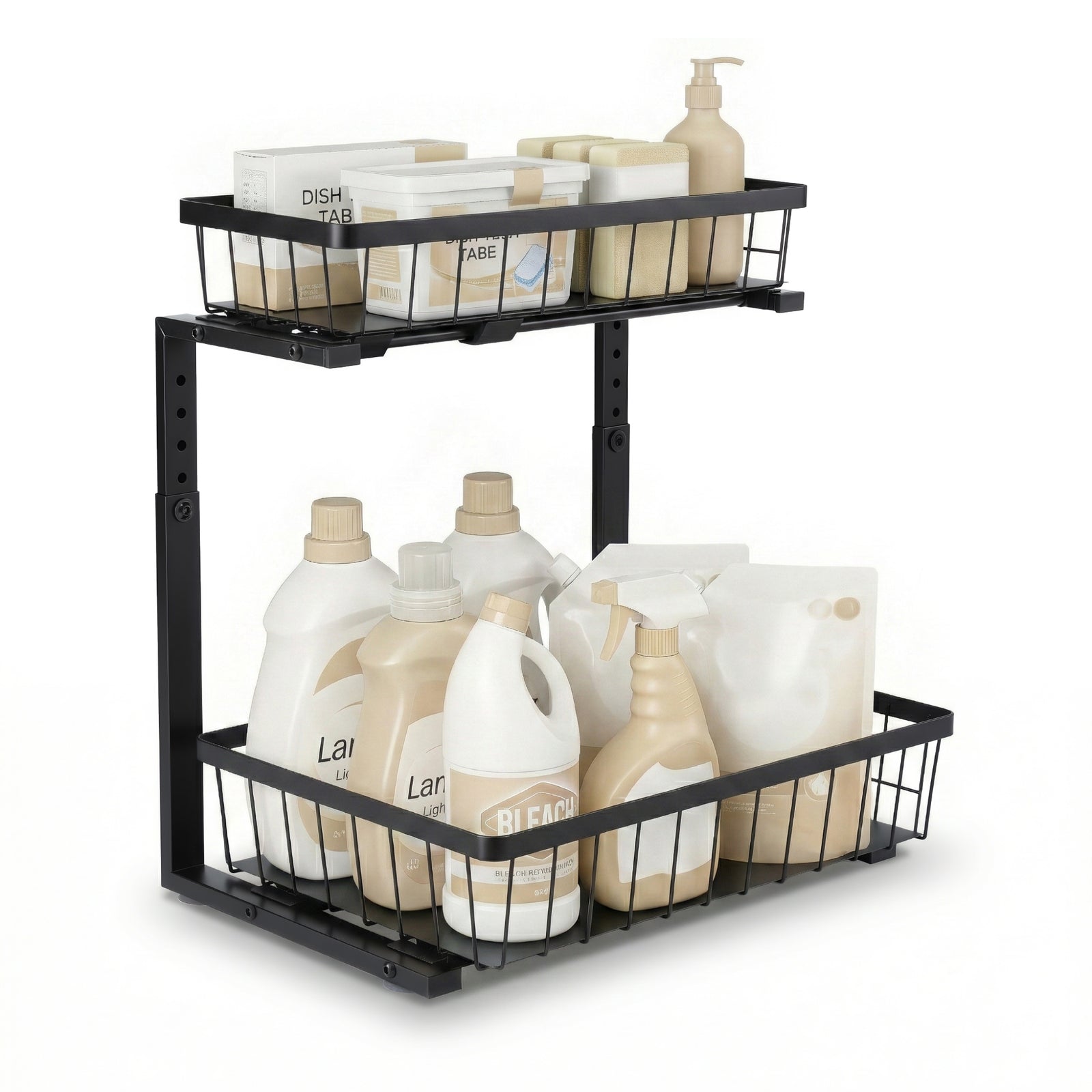 Artiss Under Sink Organizer Storage with 2 Slide Out Drawers 5 Adjustable Height Bathroom Kitchen Cabinet Black