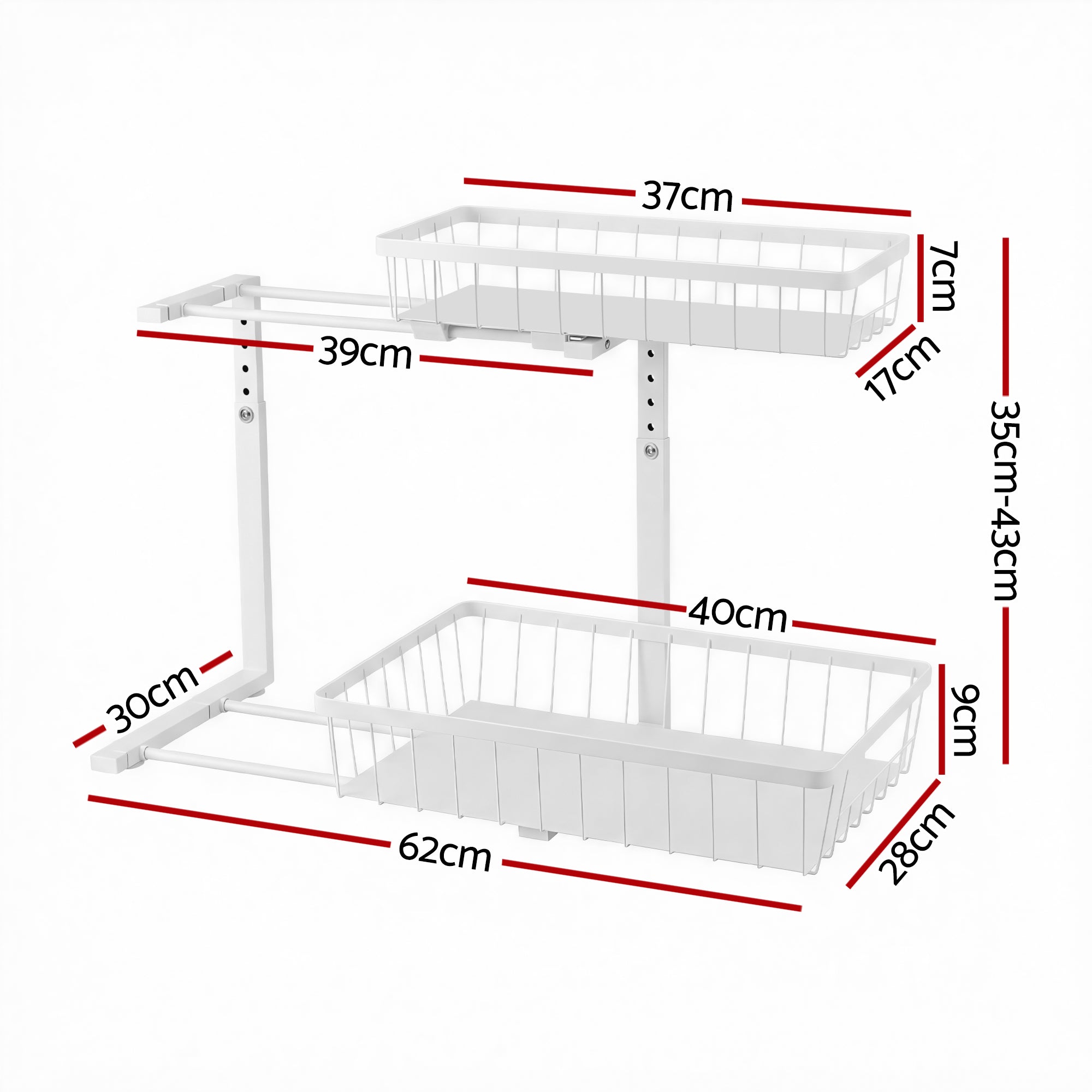 Artiss Under Sink Organizer Storage with 2 Slide Out Drawers 5 Adjustable Height Bathroom Kitchen Cabinet