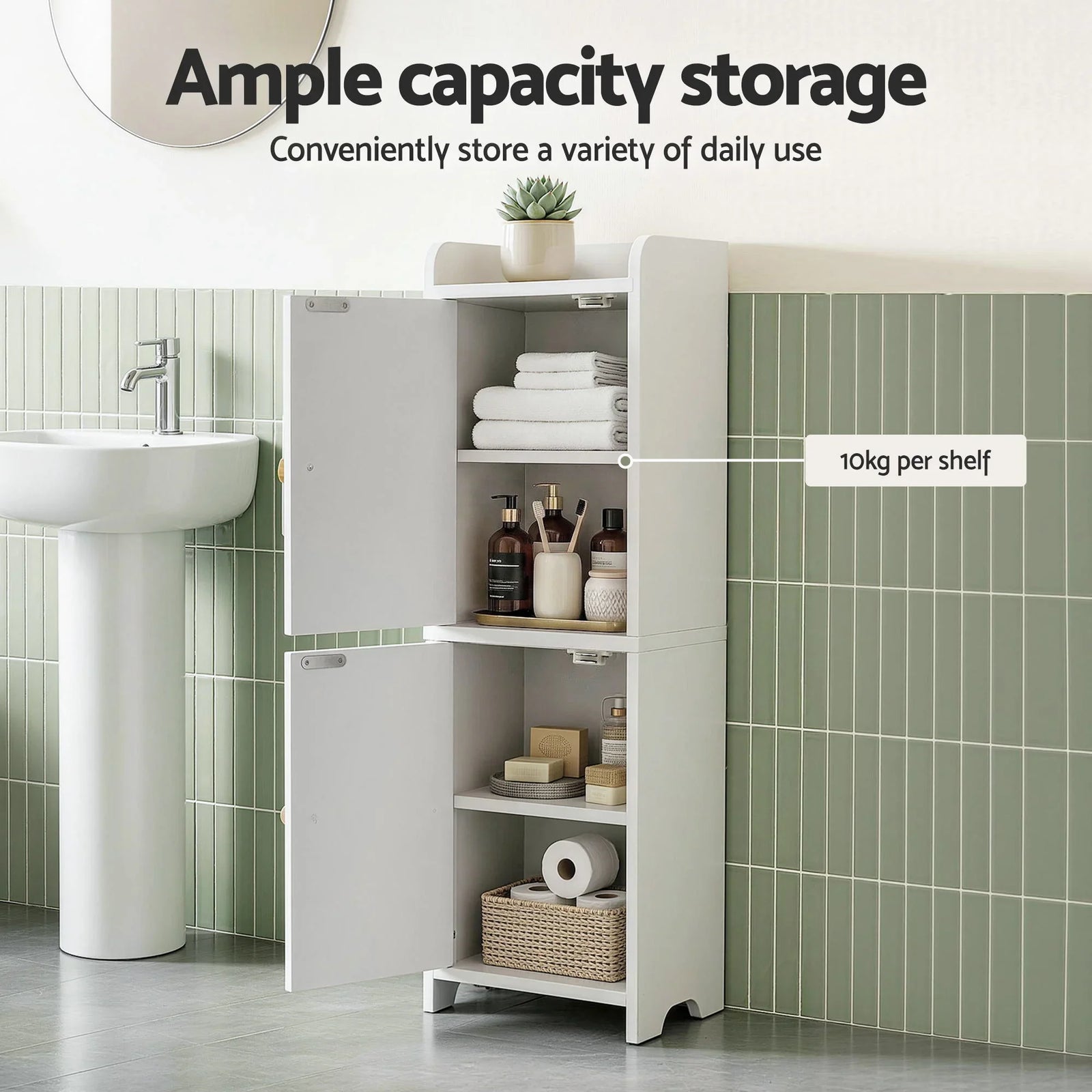2x Bathroom Storage Cabinet 2-Tier Slim Toilet Organizer Adjustable White