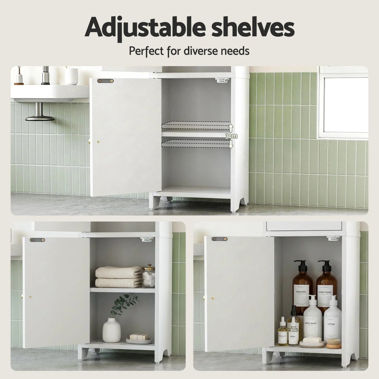 2x Bathroom Storage Cabinet 2-Tier Slim Toilet Organizer Adjustable White