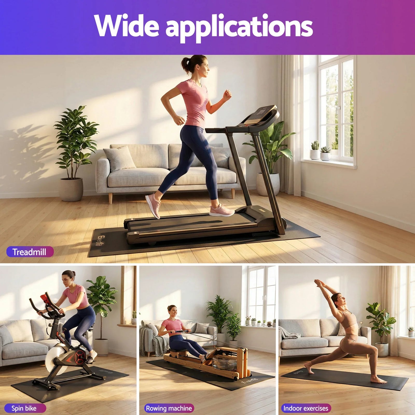 Exercise Equipment Mat Treadmill Floor Rug Home Gym Fitness Yoga 1.8M