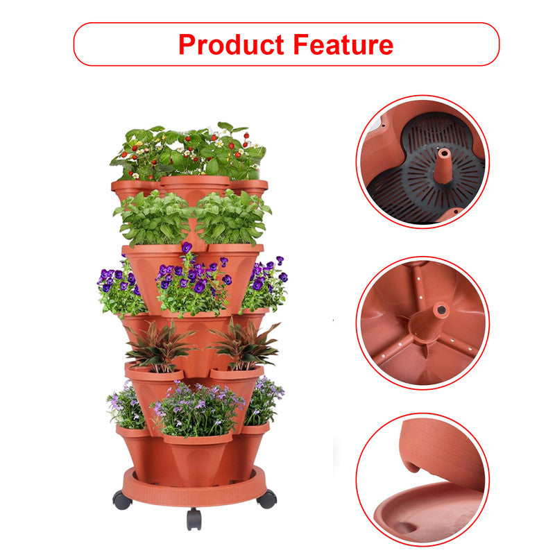 5-Tier Vertical Garden Planter – Stackable Indoor/Outdoor Pot with Wheel Base