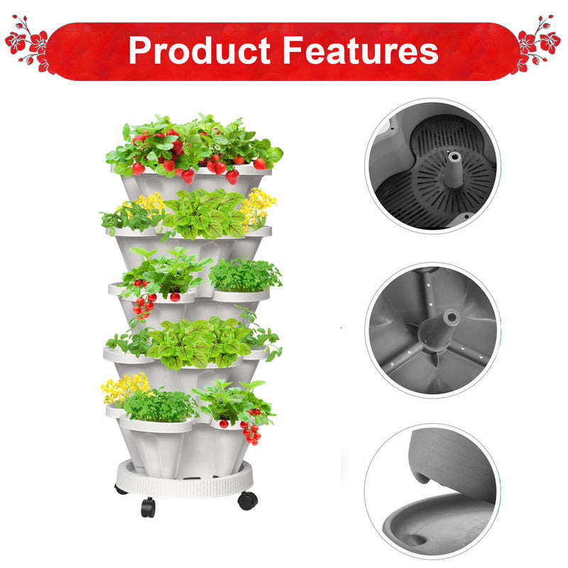 Hivvago 5-Tier Vertical Garden Planter – Stackable Indoor/Outdoor Pot with Base