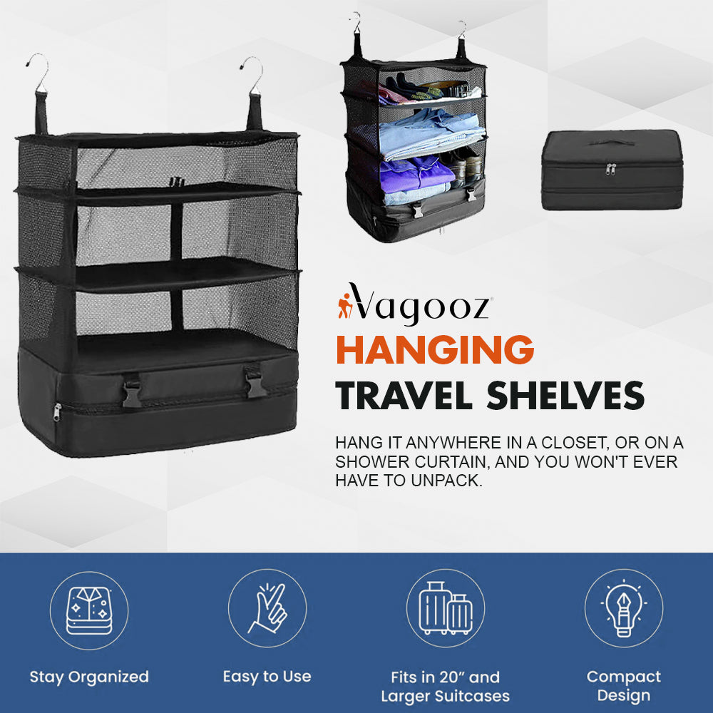 Foldable 3 Shelf Travel Camping Organizer with Hook