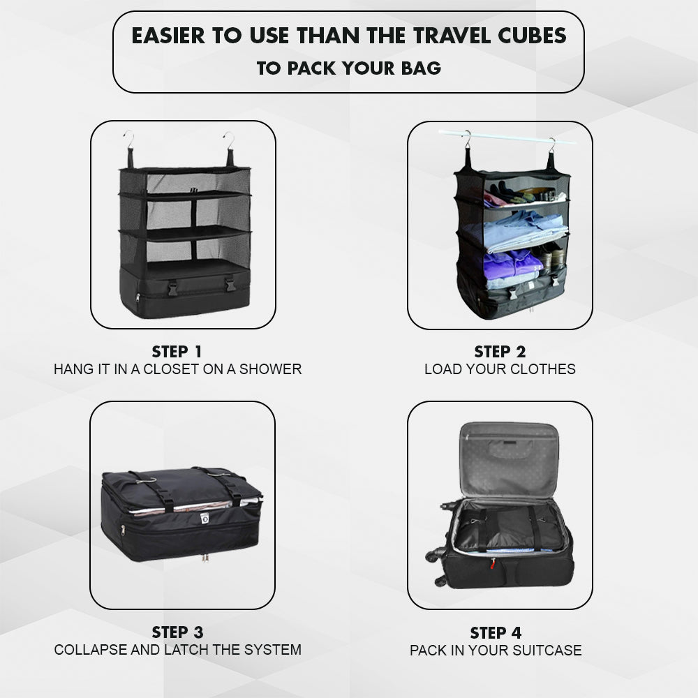 Foldable 3 Shelf Travel Camping Organizer with Hook