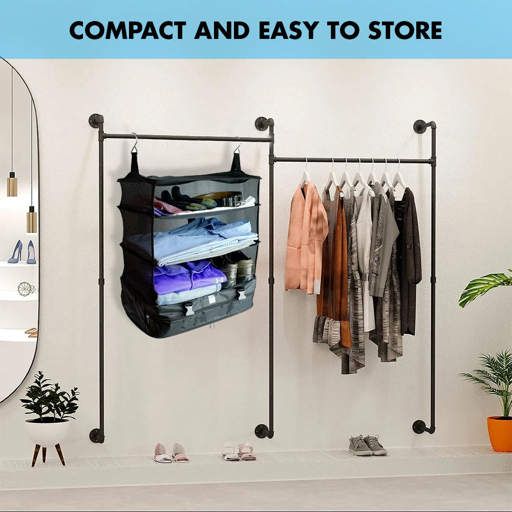 Foldable 3 Shelf Travel Camping Organizer with Hook