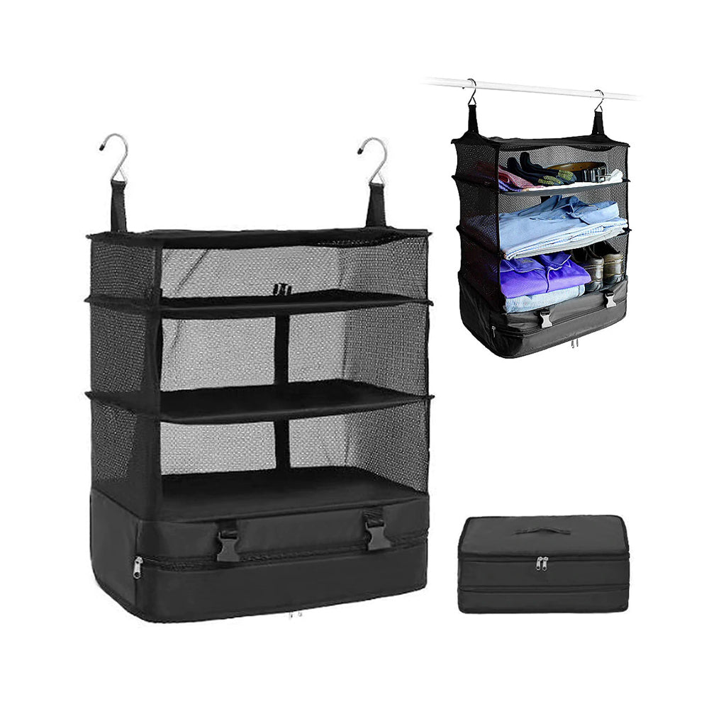 Foldable 3 Shelf Travel Camping Organizer with Hook