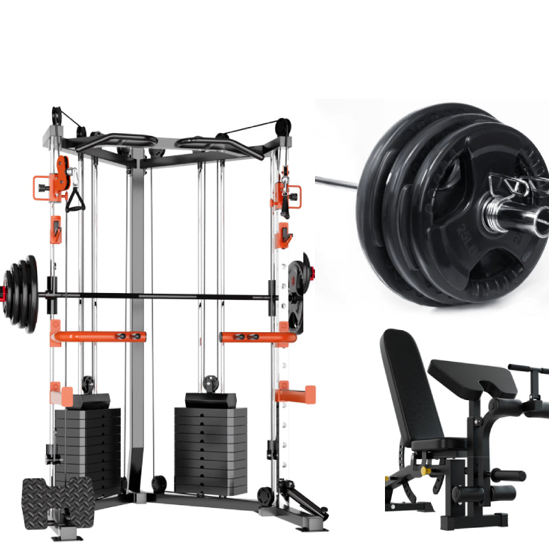 C1 Max Multi Functional Cable Crossover Station 130kgs Pin Loaded  Machine + Multi Func Bench+7Ft Olympic Barbell + 100kgs Weights