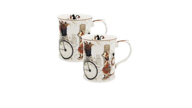 Cat Couple Mugs – Set of 2 (415ml) | Fine Bone China with Embossed Detailing & Gift Packaging