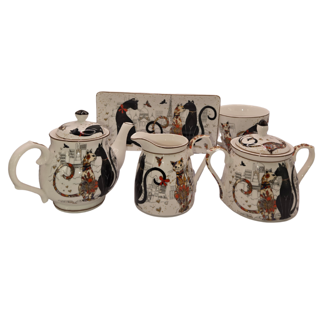 Whiskered Love Fine Bone China Tea Set | 5-Piece Cat-Inspired Set