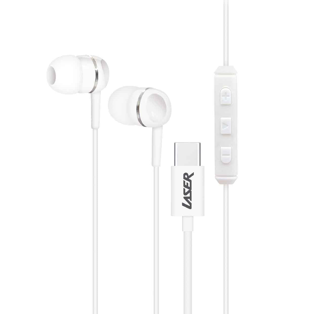 Laser Wired USB-C Earphones with Mic White