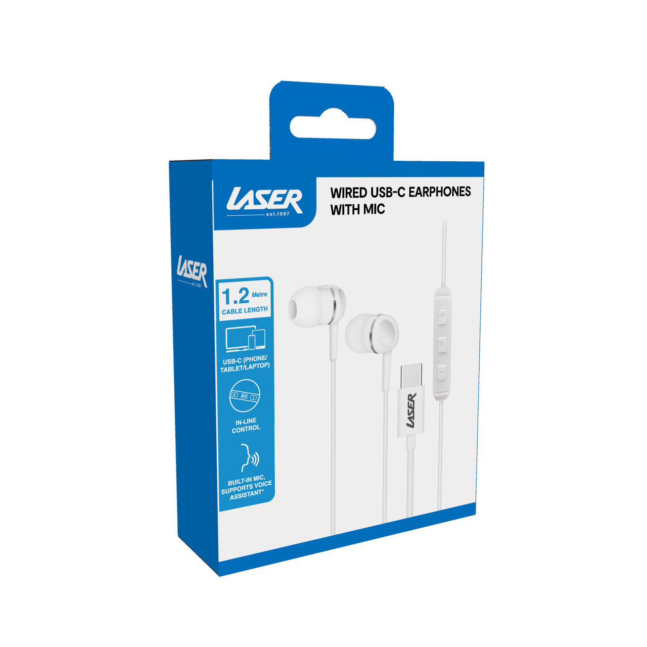 Laser Wired USB-C Earphones with Mic White