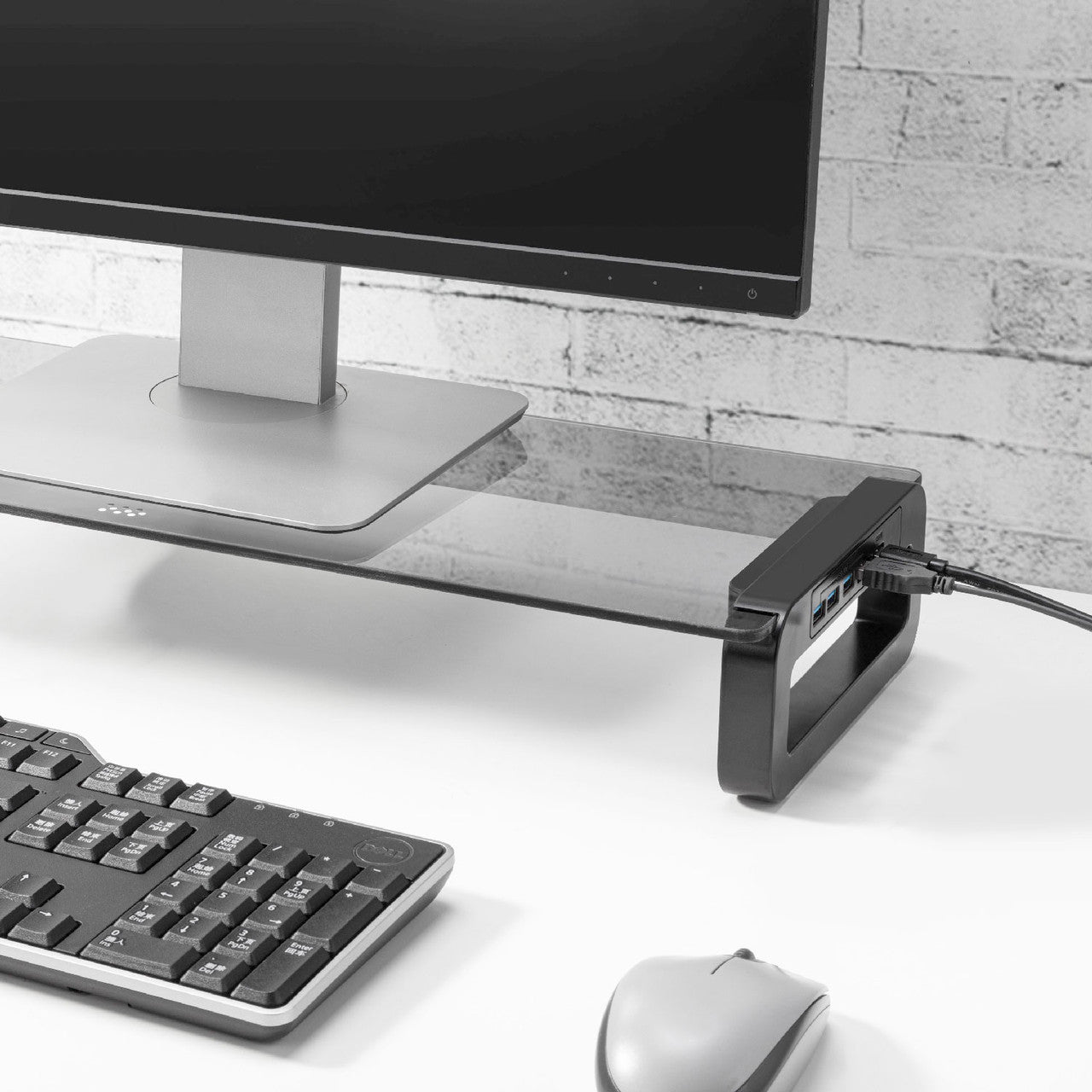 Monitor Desk Stand with USB 3.0 Charging Hub - Black