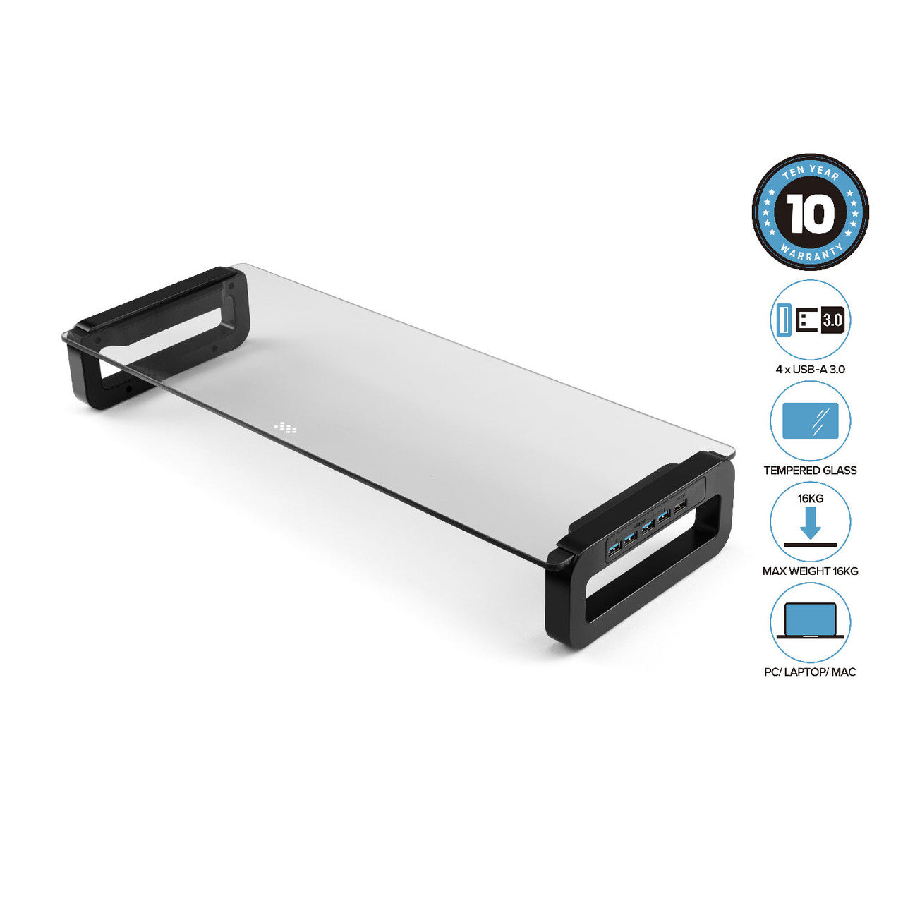 Monitor Desk Stand with USB 3.0 Charging Hub - Black