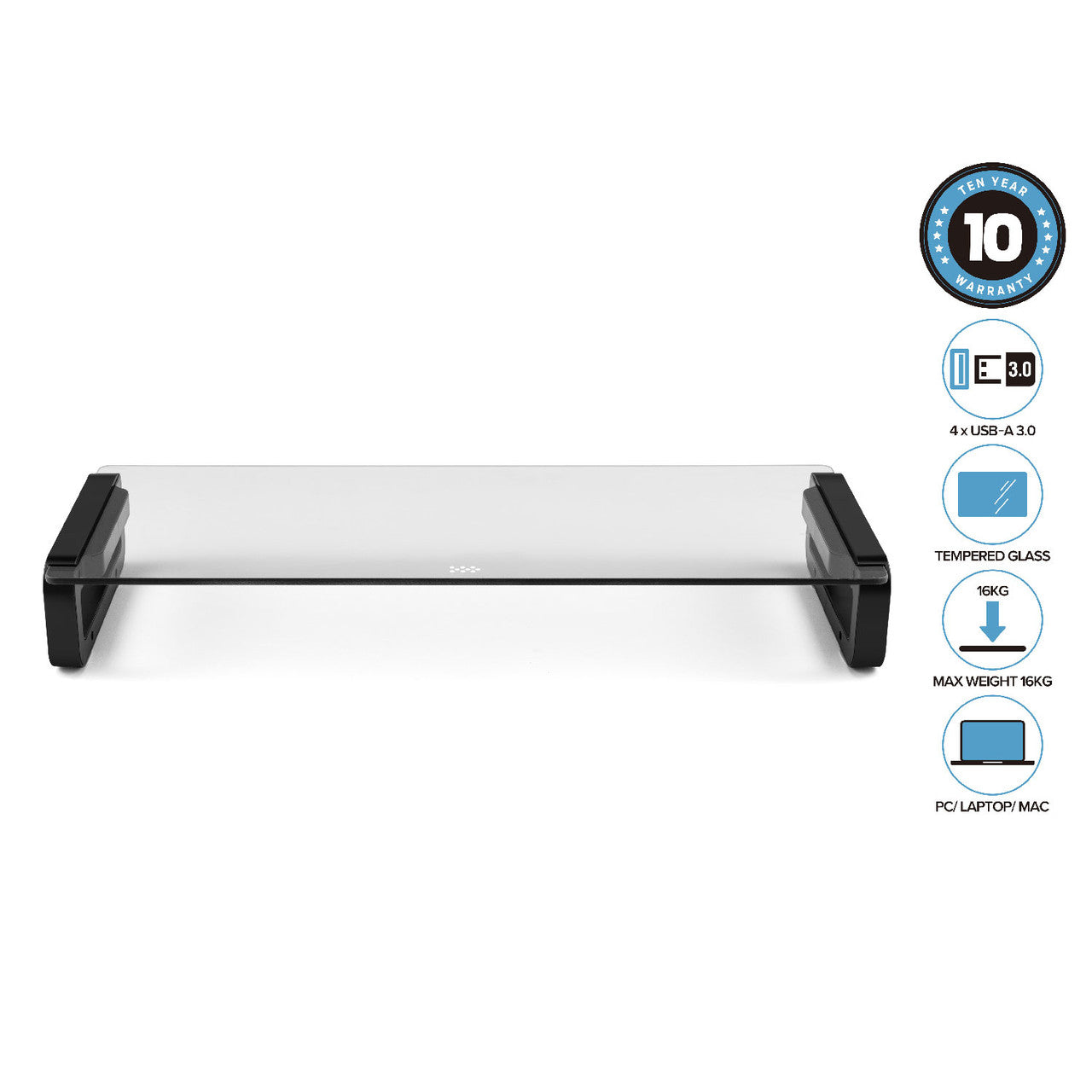 Monitor Desk Stand with USB 3.0 Charging Hub - Black