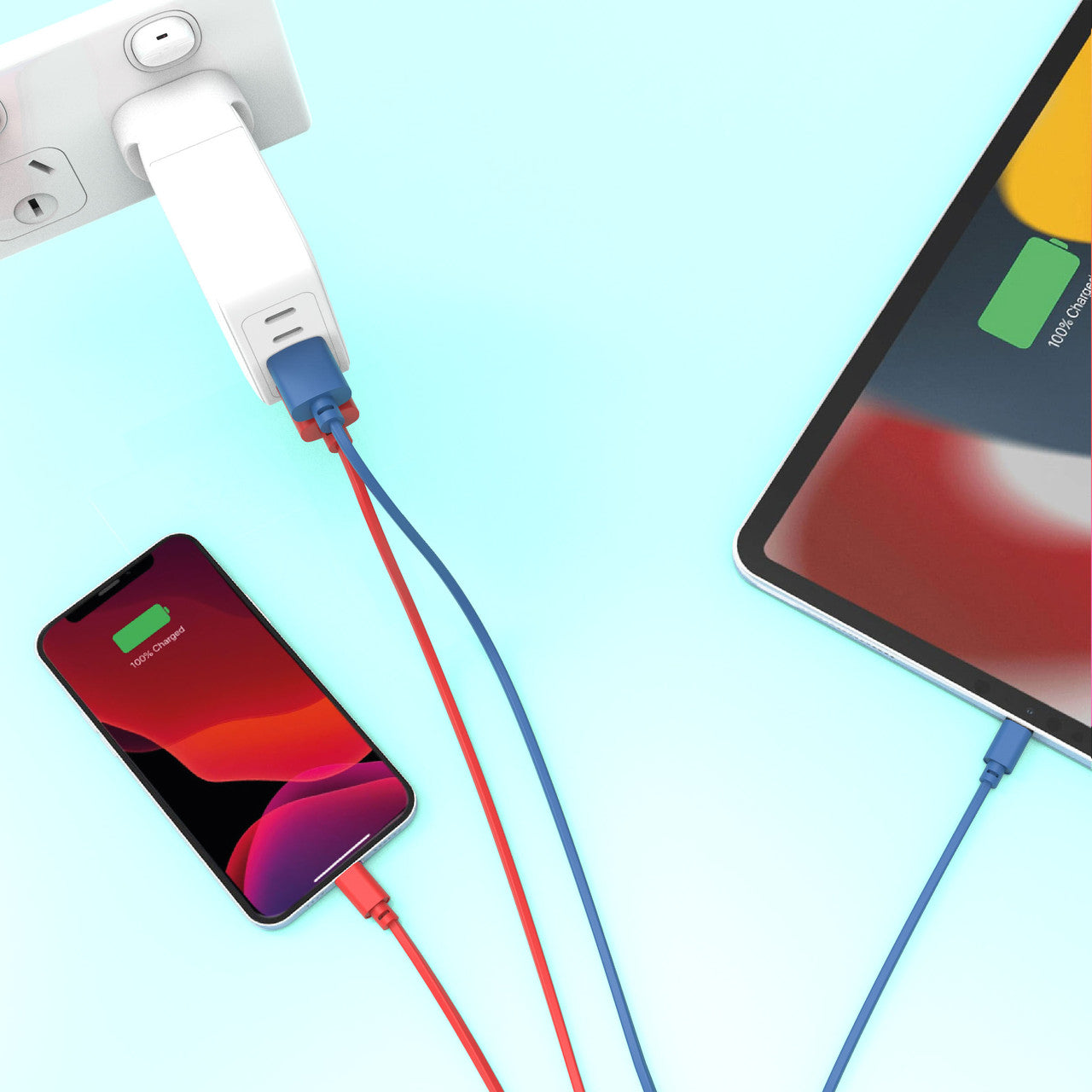 Laser MFi Lightning Cable 2 Pack Red/Blue 2M
