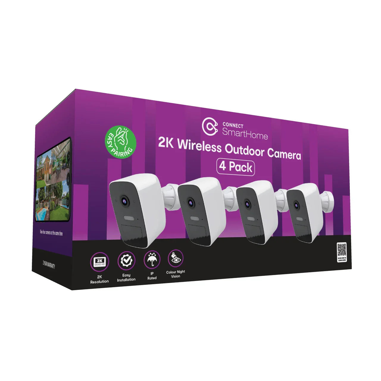 Connect SmartHome Wireless 2K Outdoor Camera 4 Pack
