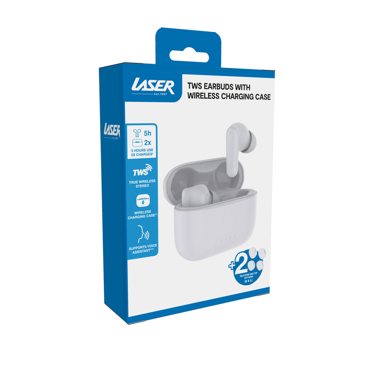 Laser TWS Earbuds with Wireless Charging Case White