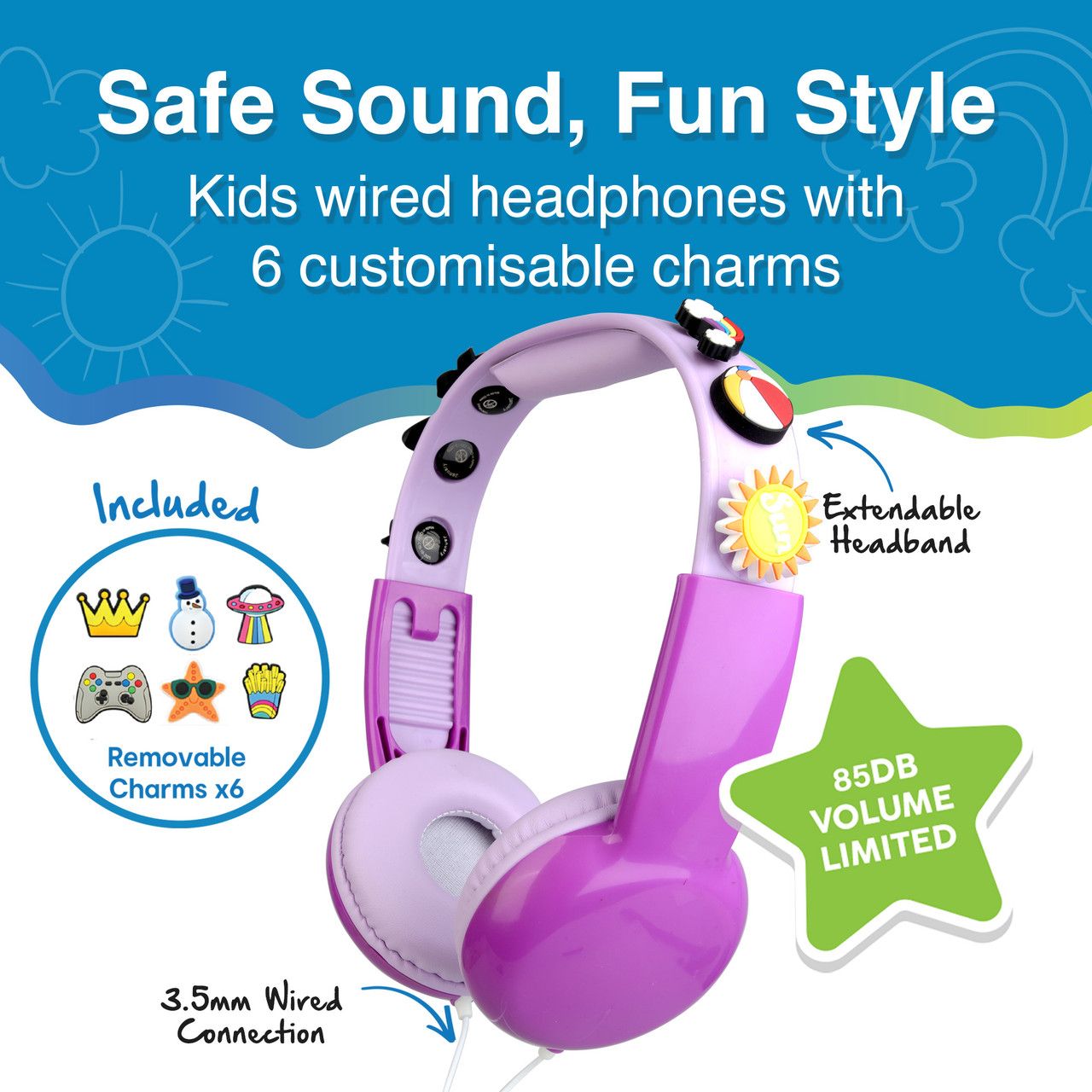 Kids Wired Headphones with Charms Pink