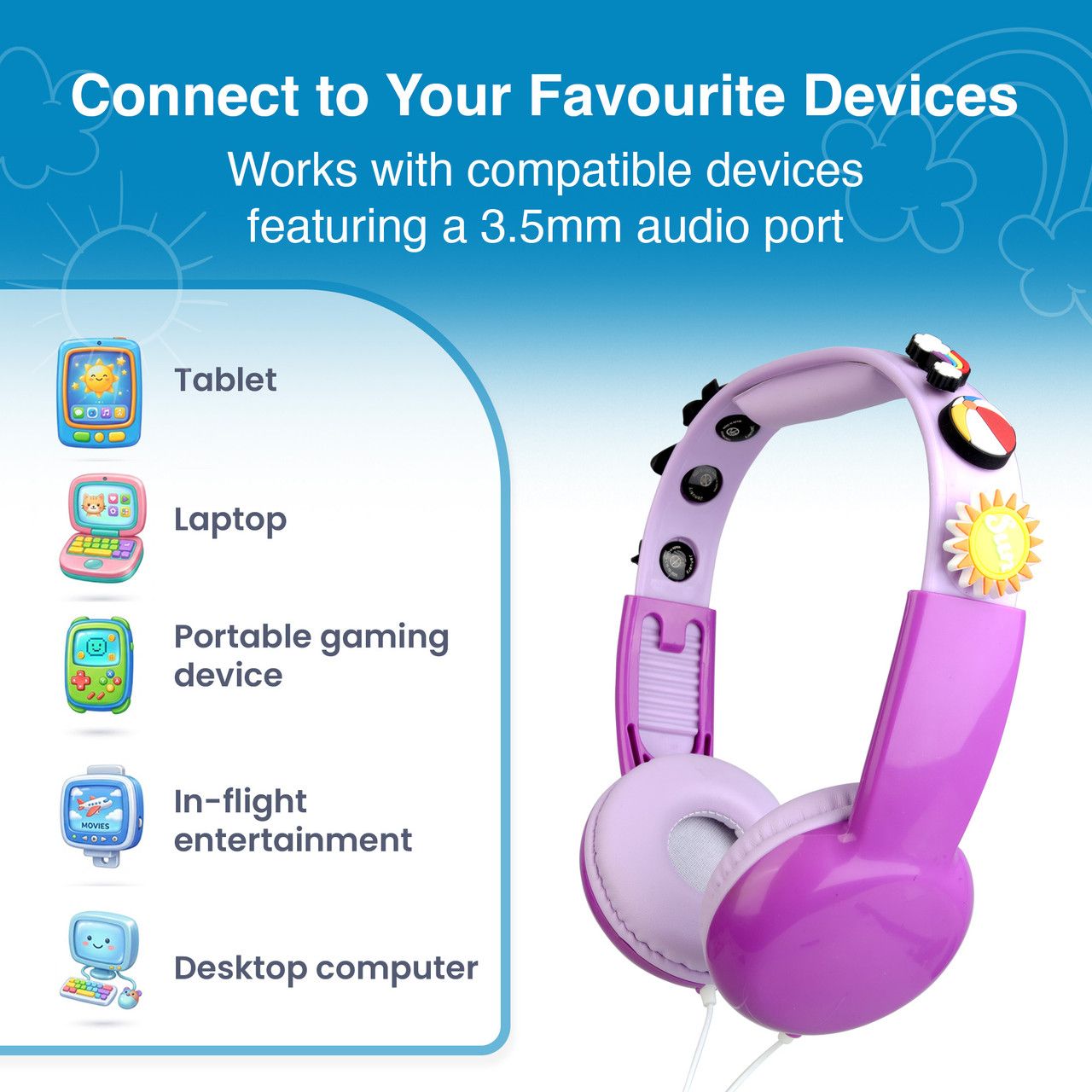 Kids Wired Headphones with Charms Pink