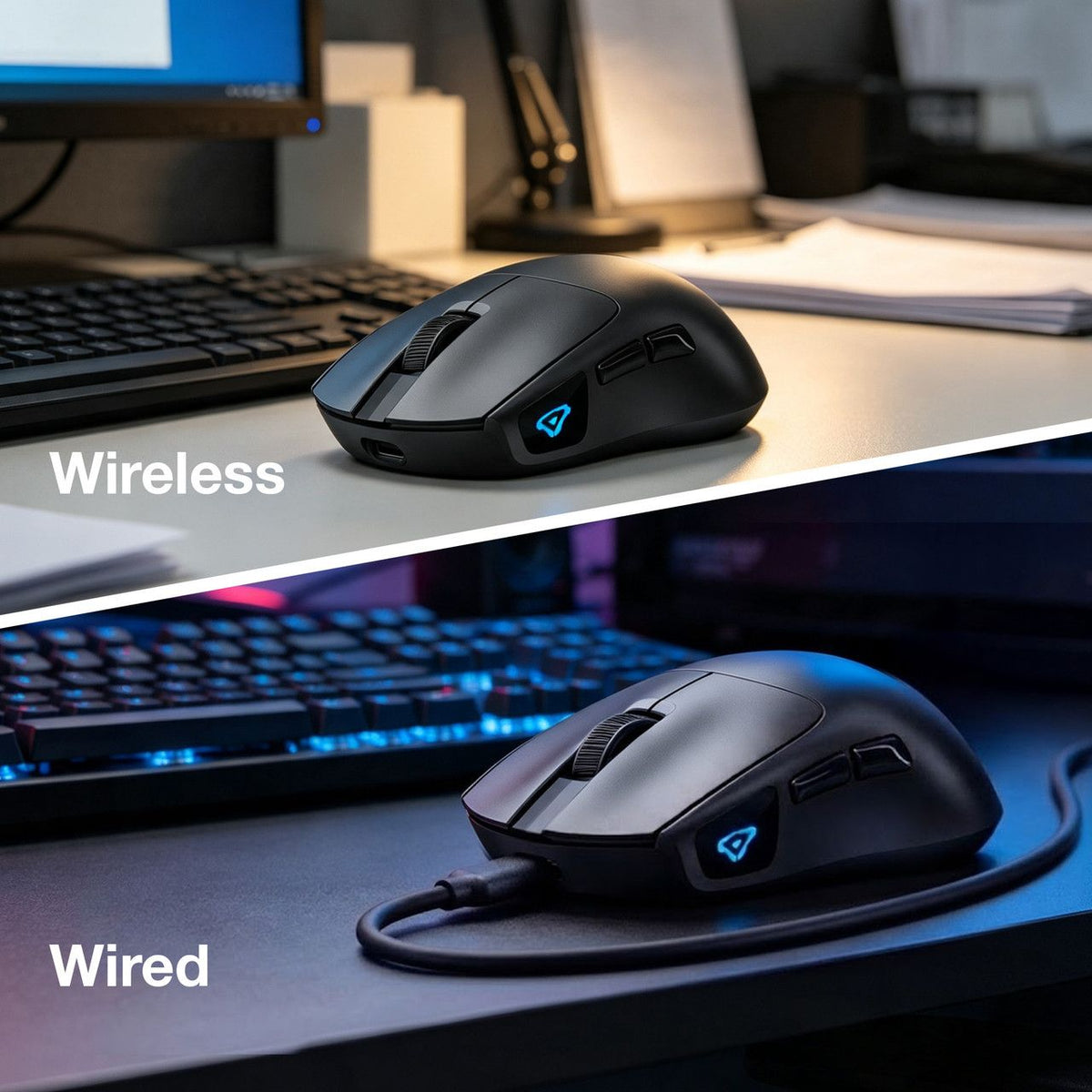 Wireless Gaming Mouse 7200 DPI Black 58g Lightweight Bluetooth 2.4GHz USB-C