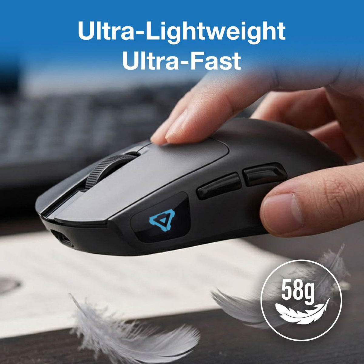 Wireless Gaming Mouse 7200 DPI Black 58g Lightweight Bluetooth 2.4GHz USB-C