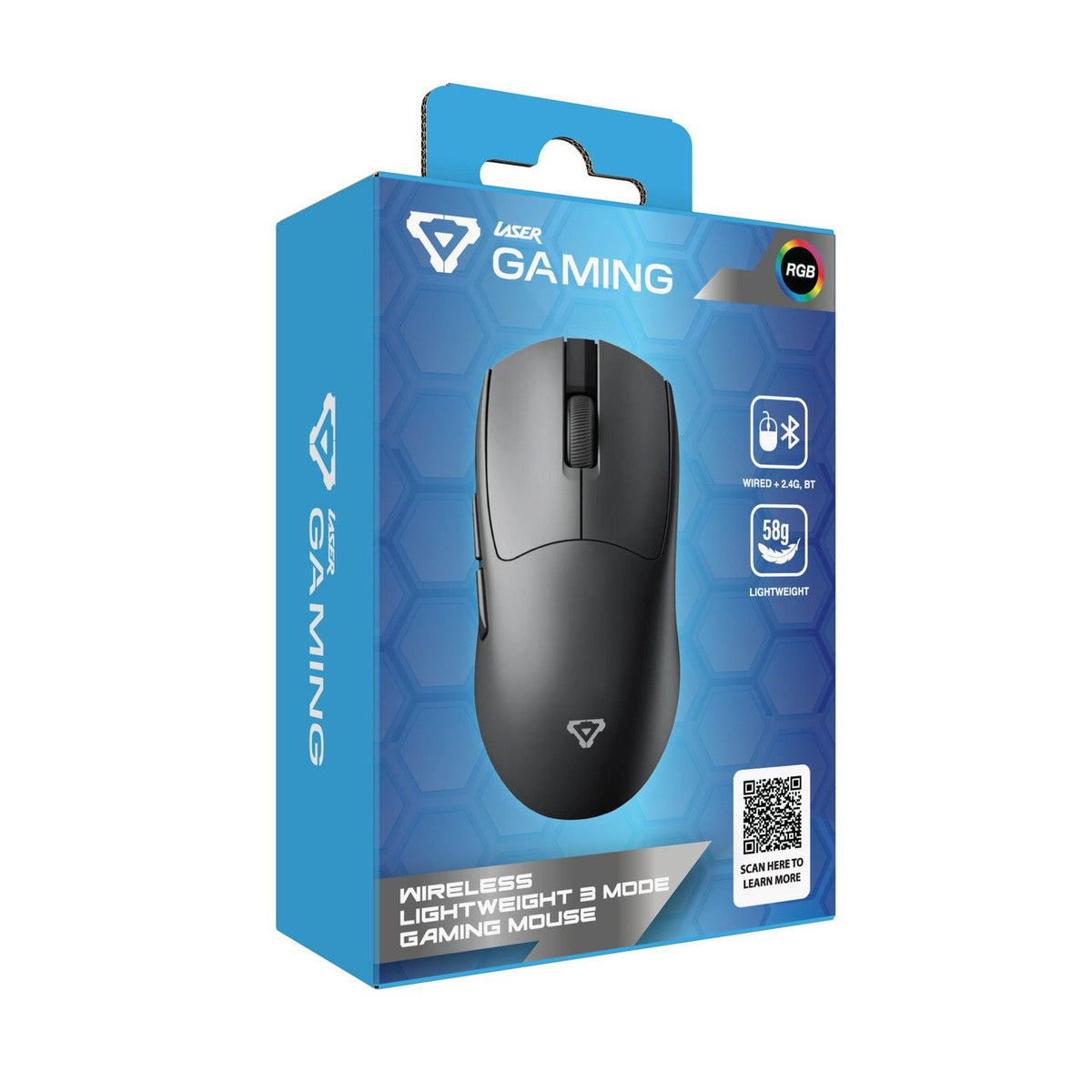 Wireless Gaming Mouse 7200 DPI Black 58g Lightweight Bluetooth 2.4GHz USB-C