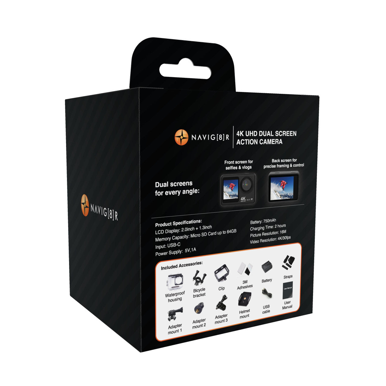 Navig8r Trek 4K Dual Screen Action Camera