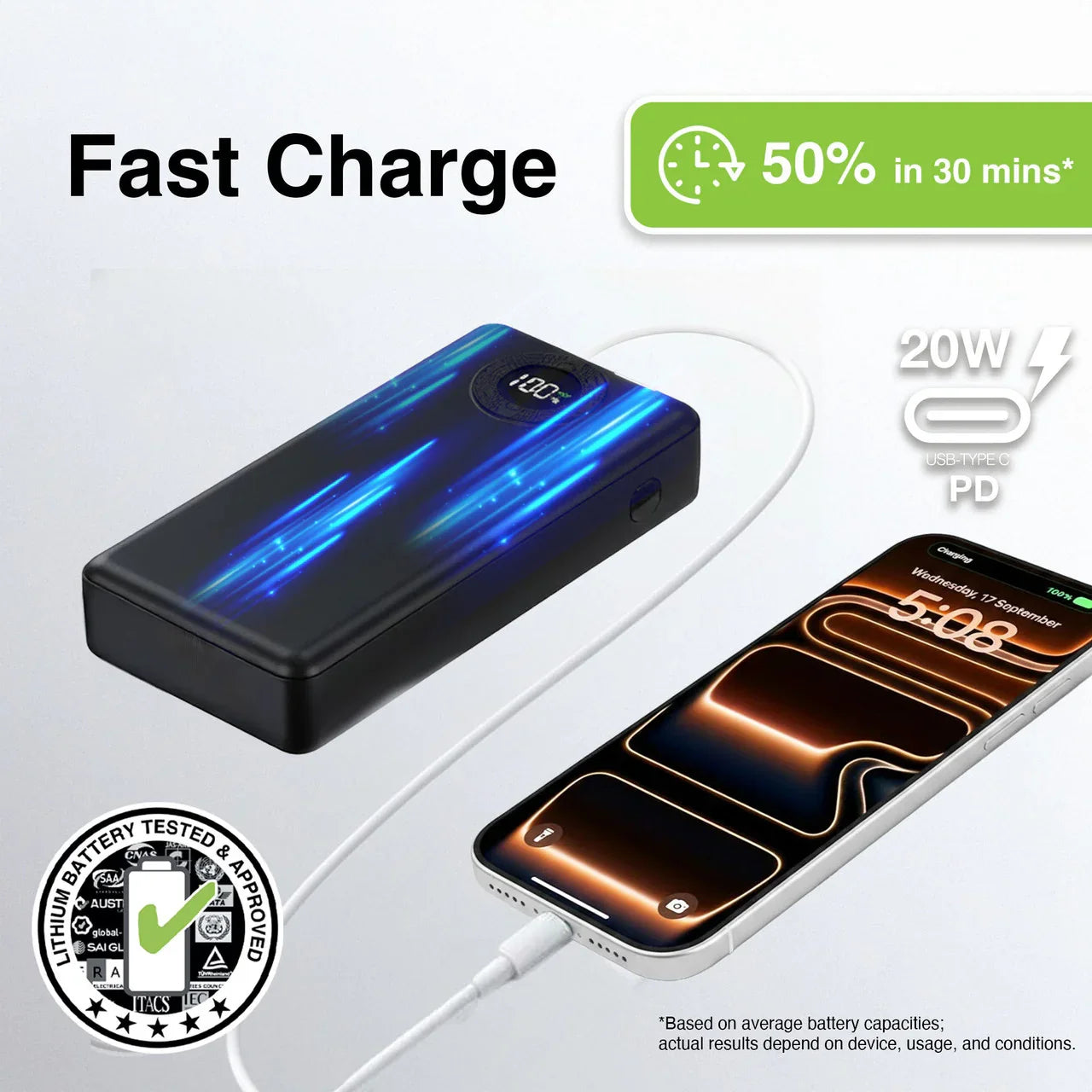 20000mAh Powerbank Battery Display Black