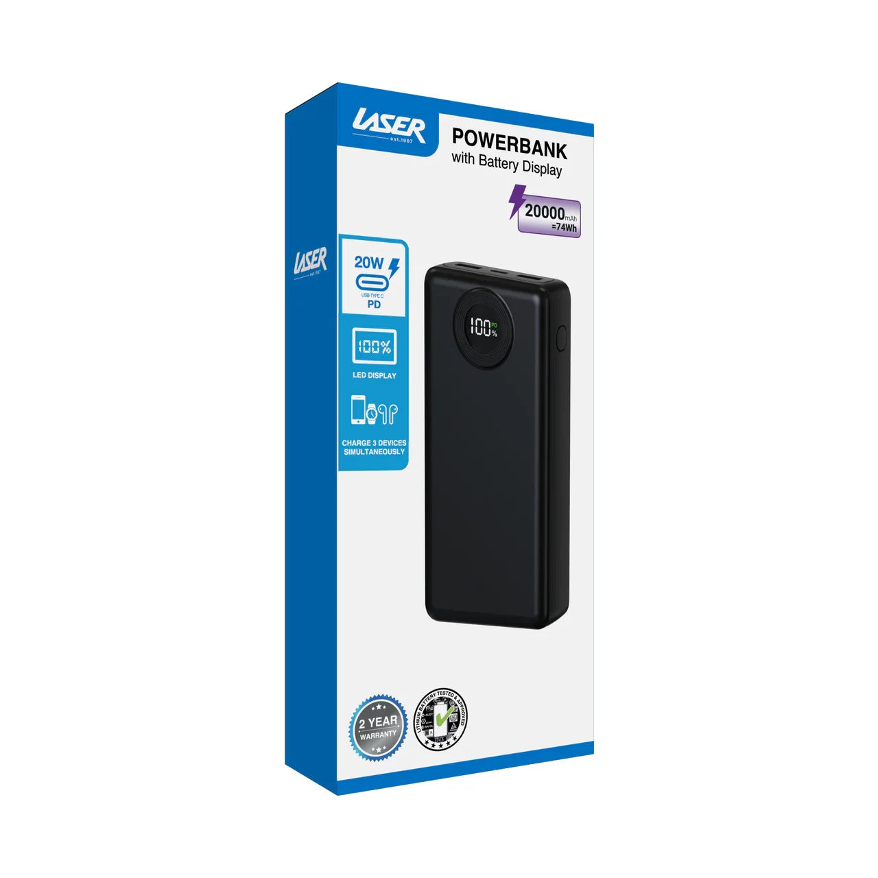20000mAh Powerbank Battery Display Black