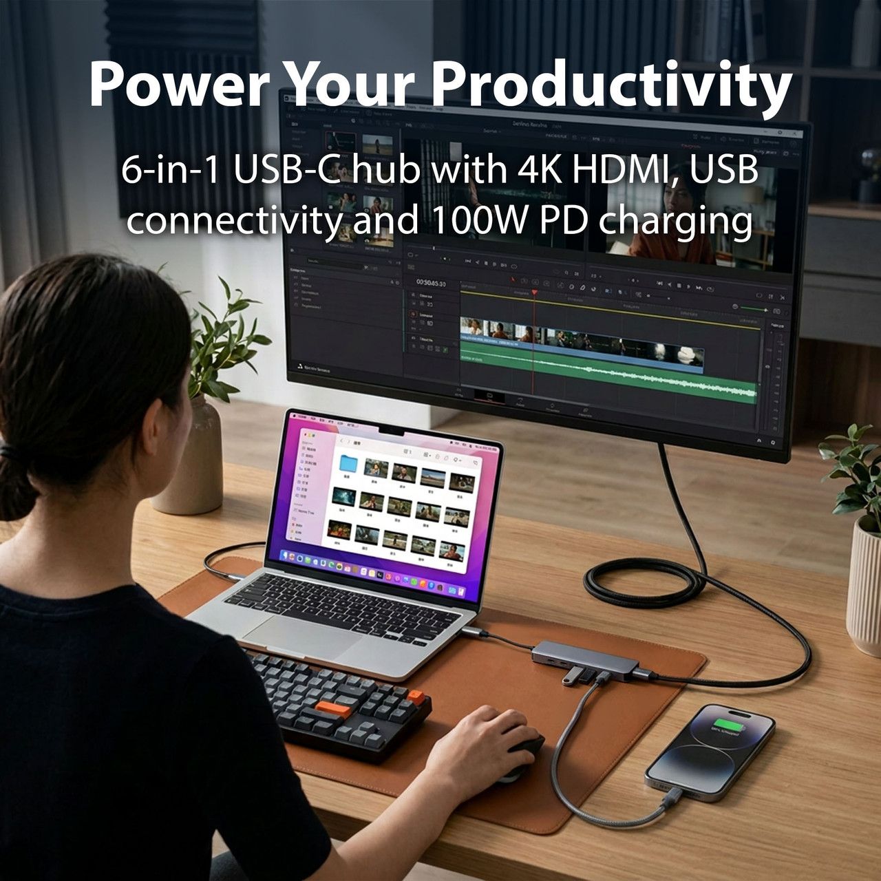 USB-C 6-in-1 Multi-Port Hub with 4K HDMI and 100W PD Charging